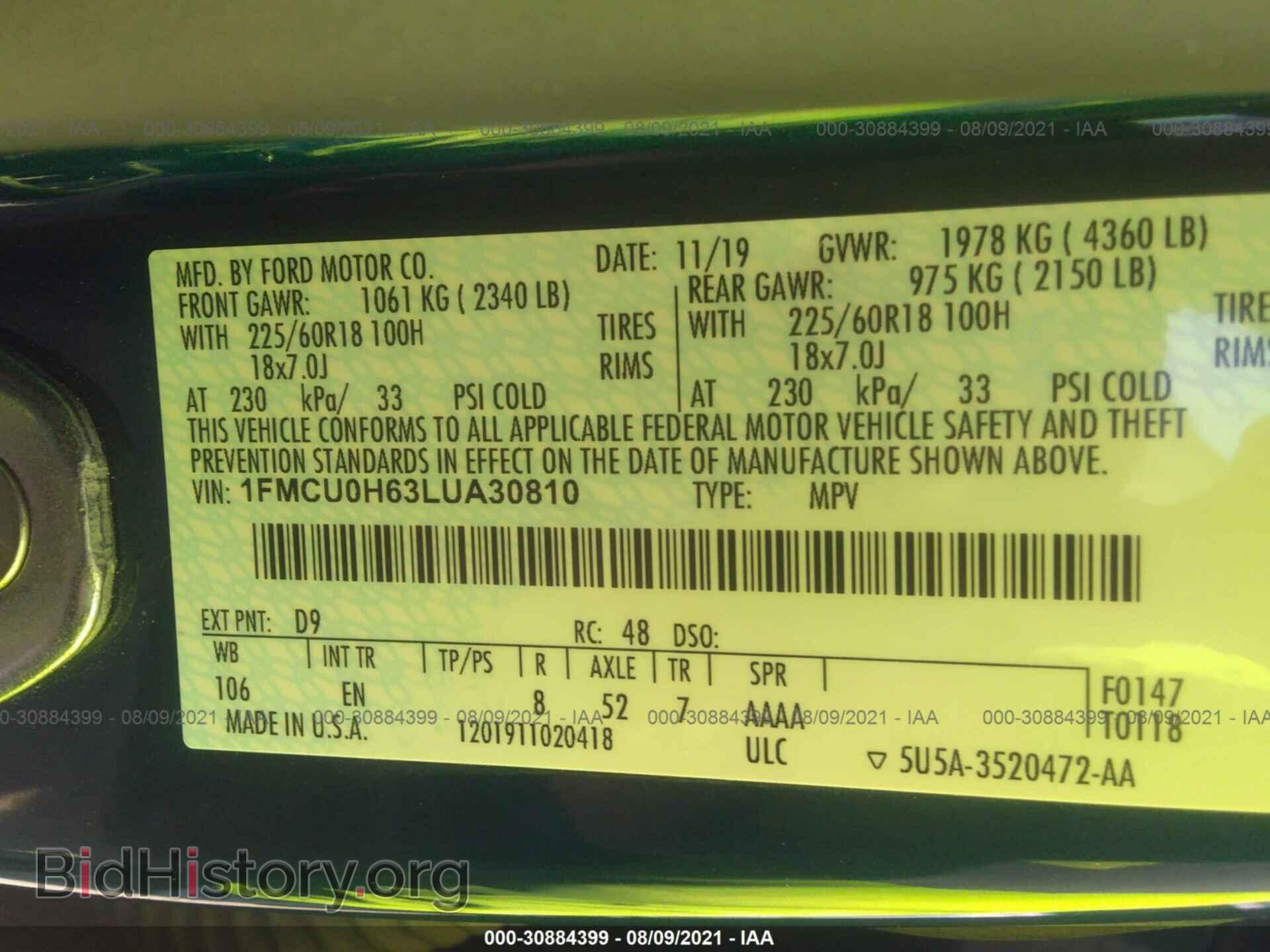 2020 FORD ESCAPE - VIN: 1FMCU0H63LUA30810 - Photo 9