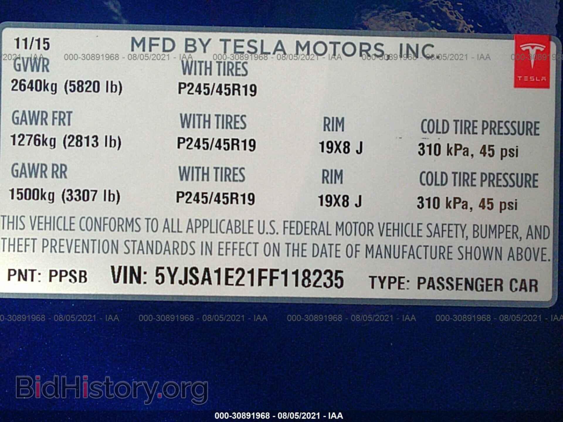 2015 TESLA MODEL S - VIN: 5YJSA1E21FF118235 - Photo 9