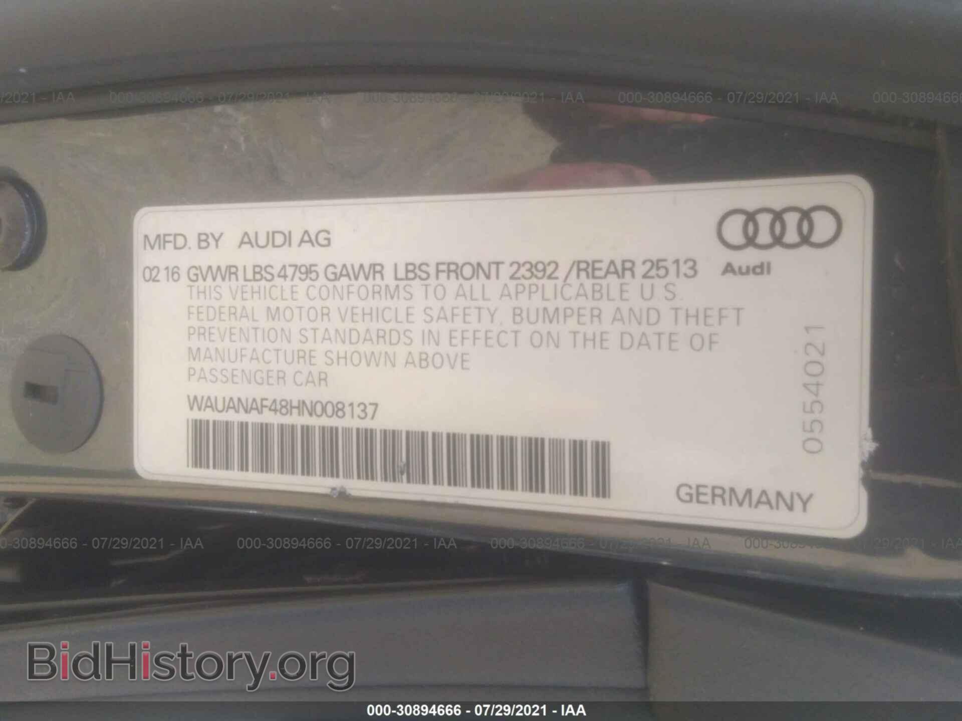 2017 AUDI A4 - VIN: WAUANAF48HN008137 - Фото 9