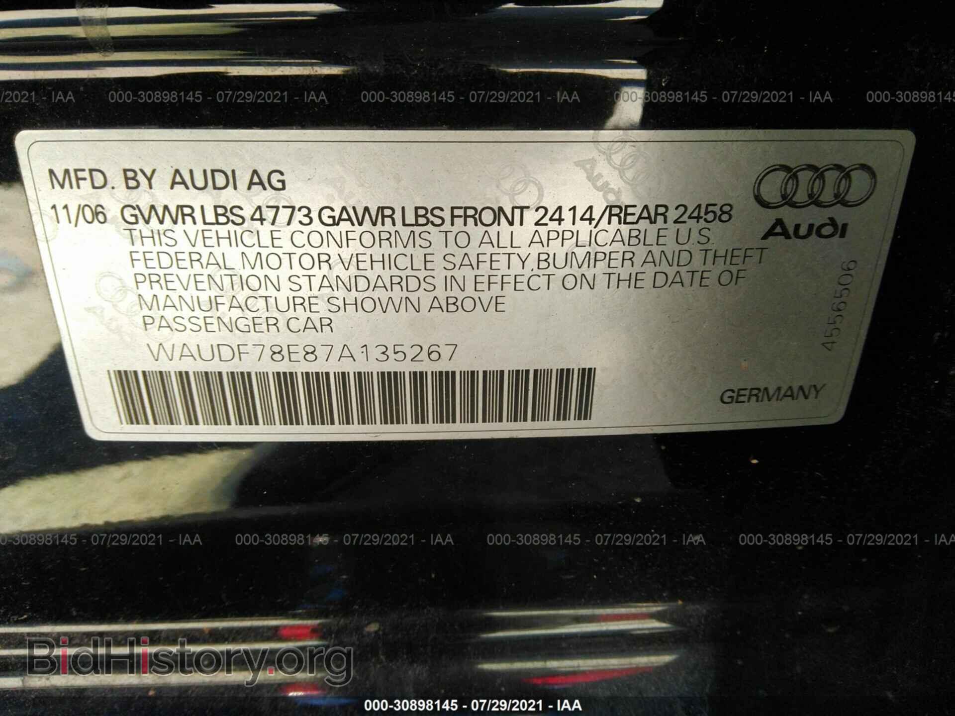 2007 AUDI A4 - VIN: WAUDF78E87A135267 - Photo 9