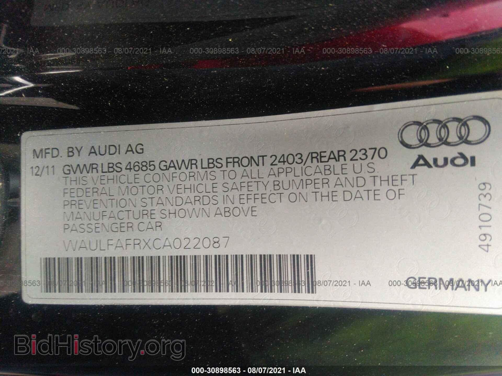 2012 AUDI A5 - VIN: WAULFAFRXCA022087 - Фото 9