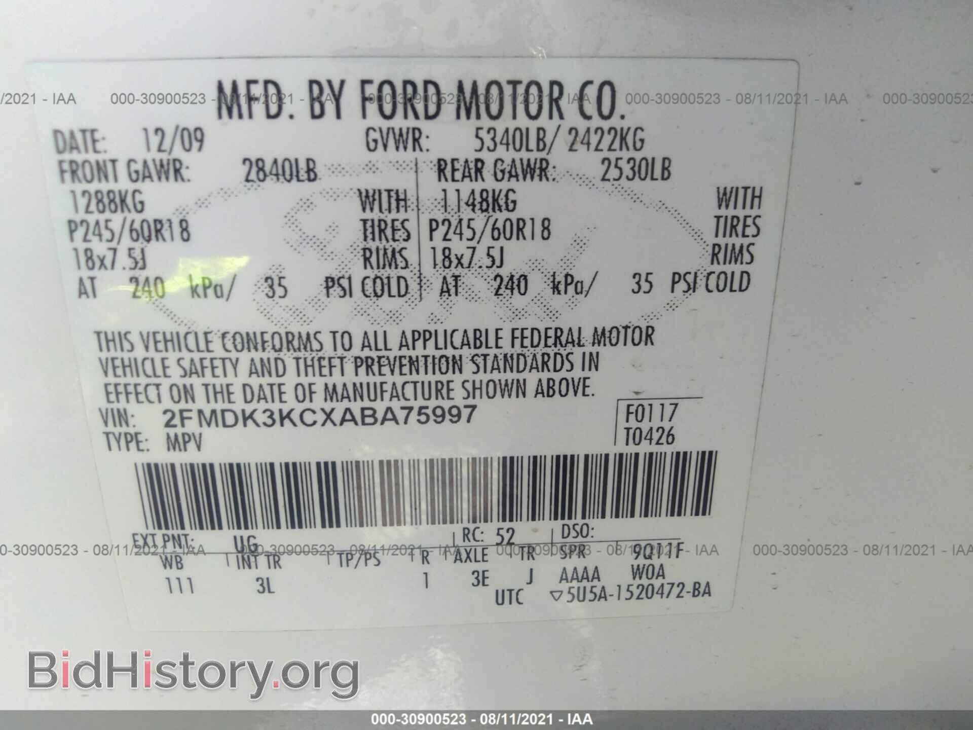 2010 FORD EDGE - VIN: 2FMDK3KCXABA75997 - Photo 9