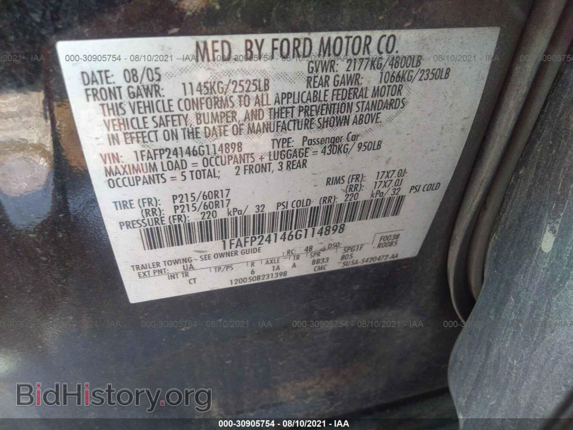 2006 FORD FIVE HUNDRED - VIN: 1FAFP24146G114898 - Photo 9
