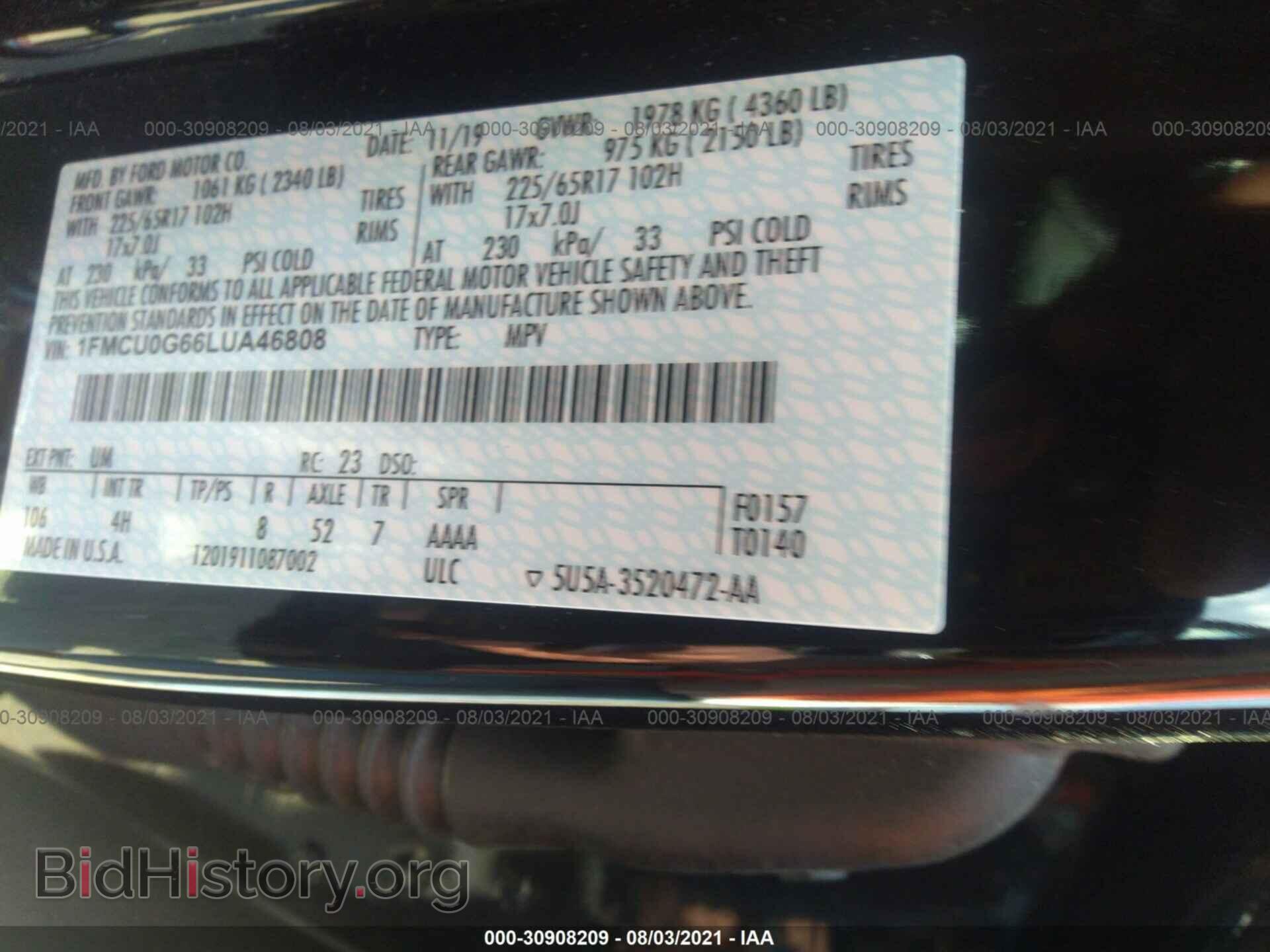 2020 FORD ESCAPE - VIN: 1FMCU0G66LUA46808 - Фото 9