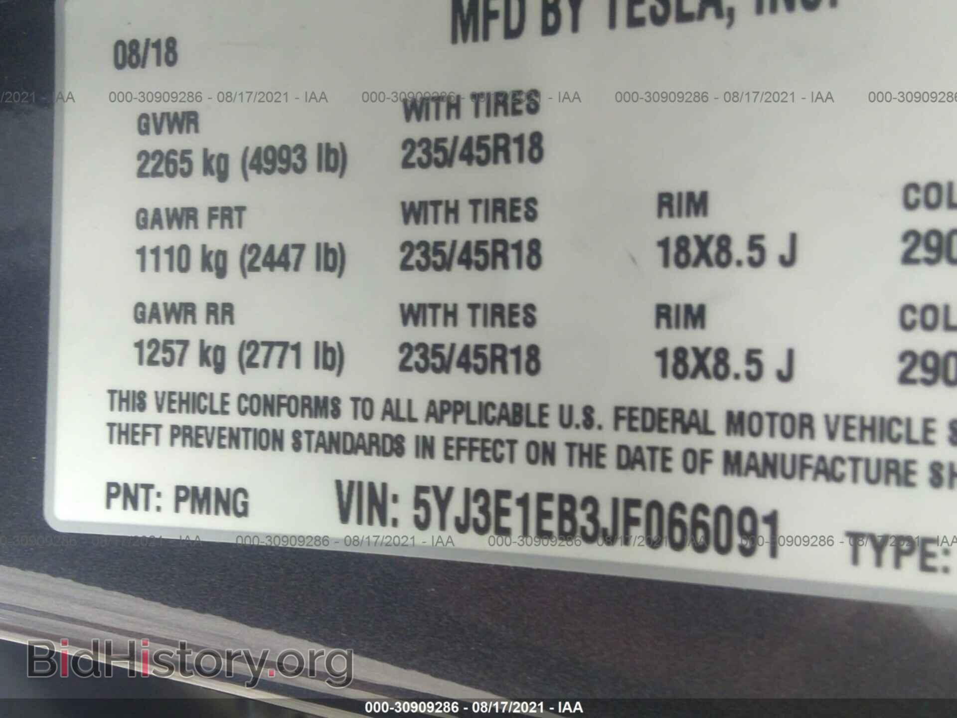 2018 TESLA MODEL 3 - VIN: 5YJ3E1EB3JF066091 - Фото 9