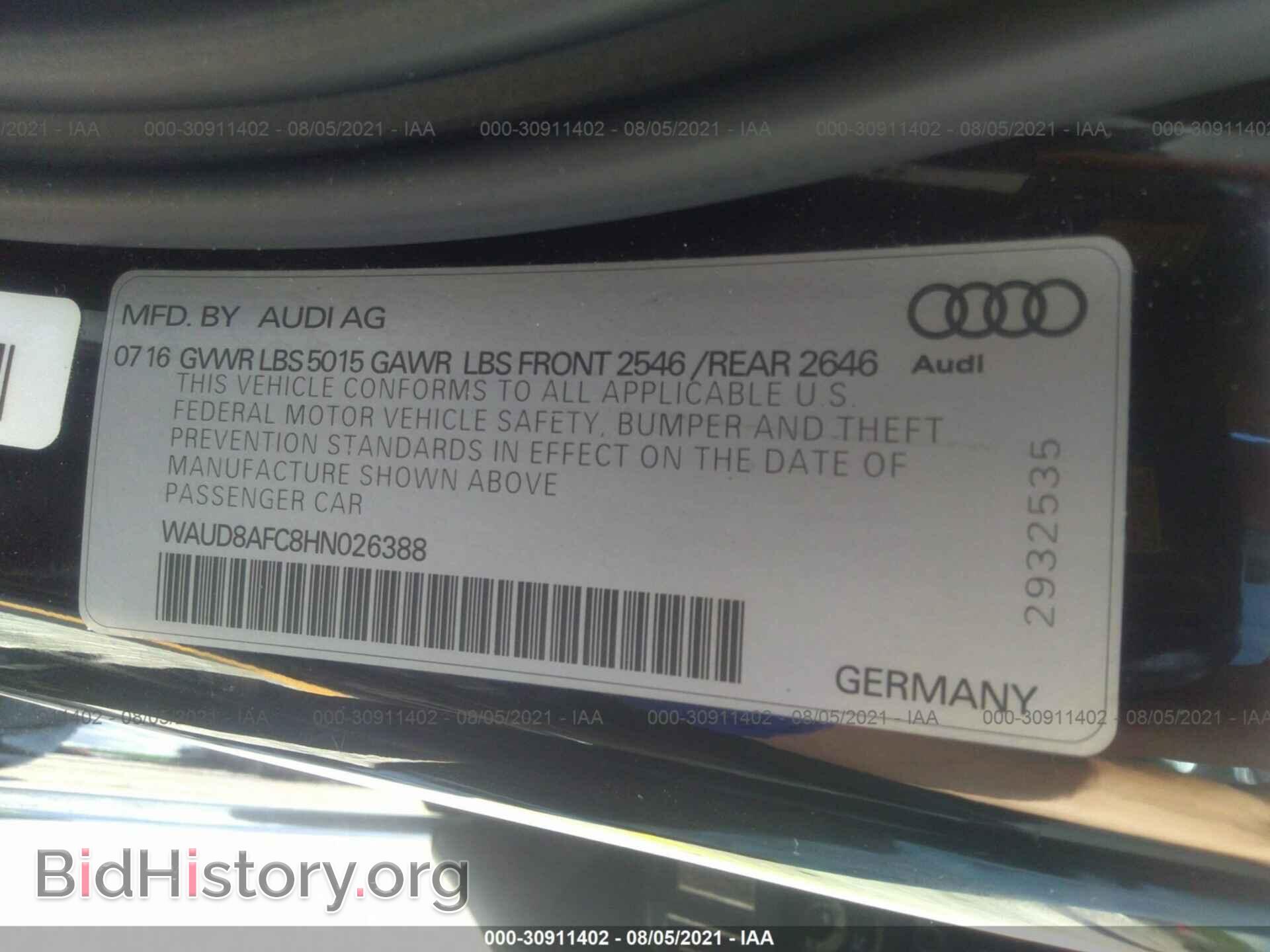2017 AUDI A6 - VIN: WAUD8AFC8HN026388 - Photo 9