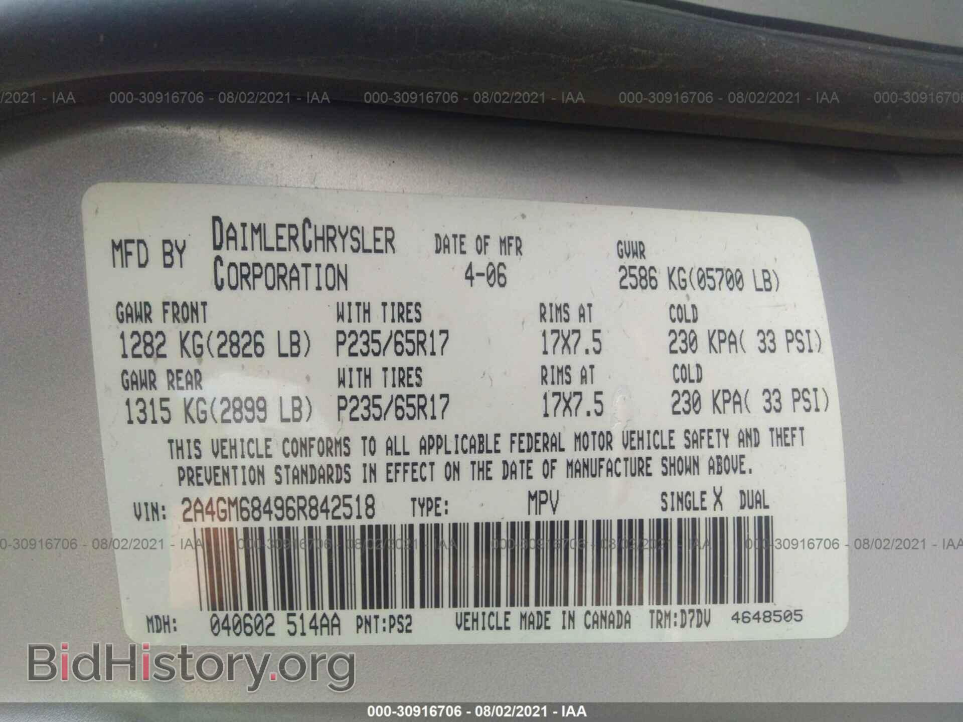 2006 CHRYSLER PACIFICA - VIN: 2A4GM68496R842518 - Photo 9