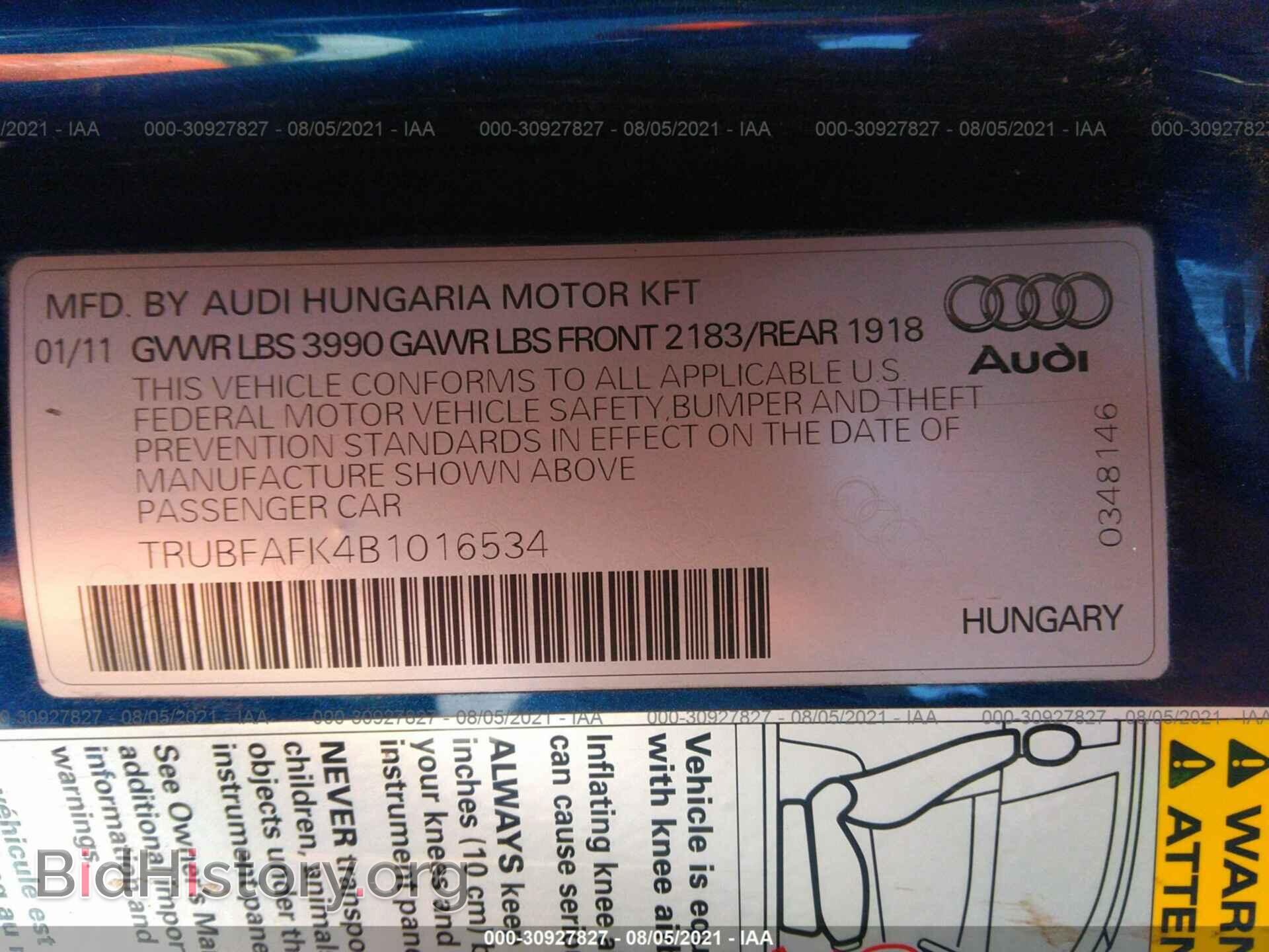 2011 AUDI TT - VIN: TRUBFAFK4B1016534 - Фото 9