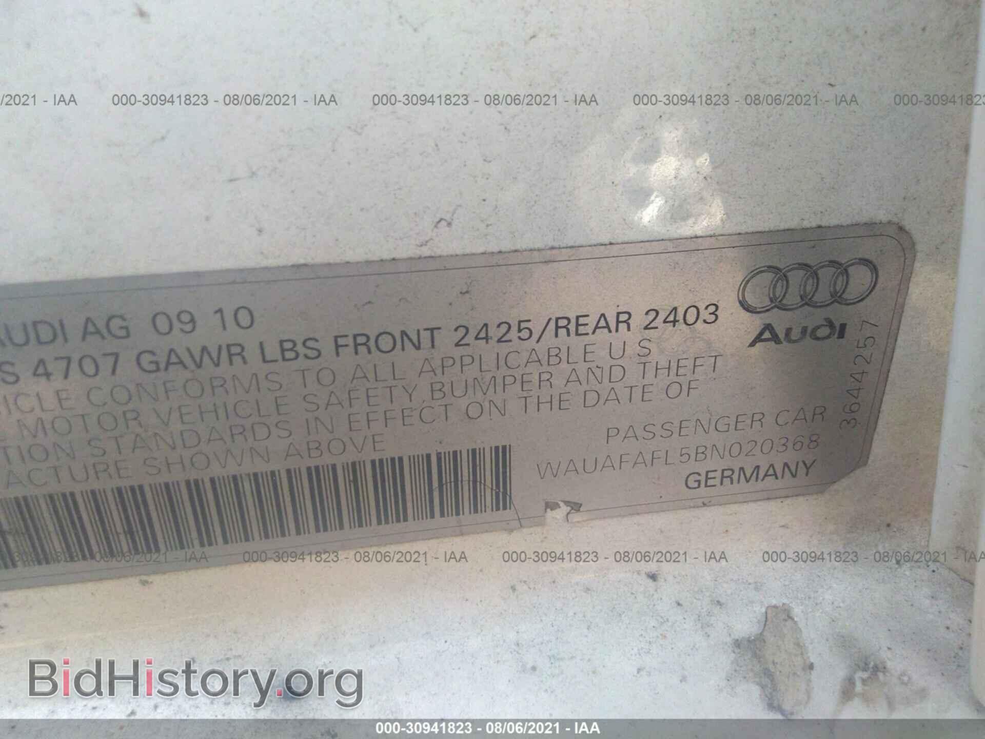 2011 AUDI A4 - VIN: WAUAFAFL5BN020368 - Фото 9