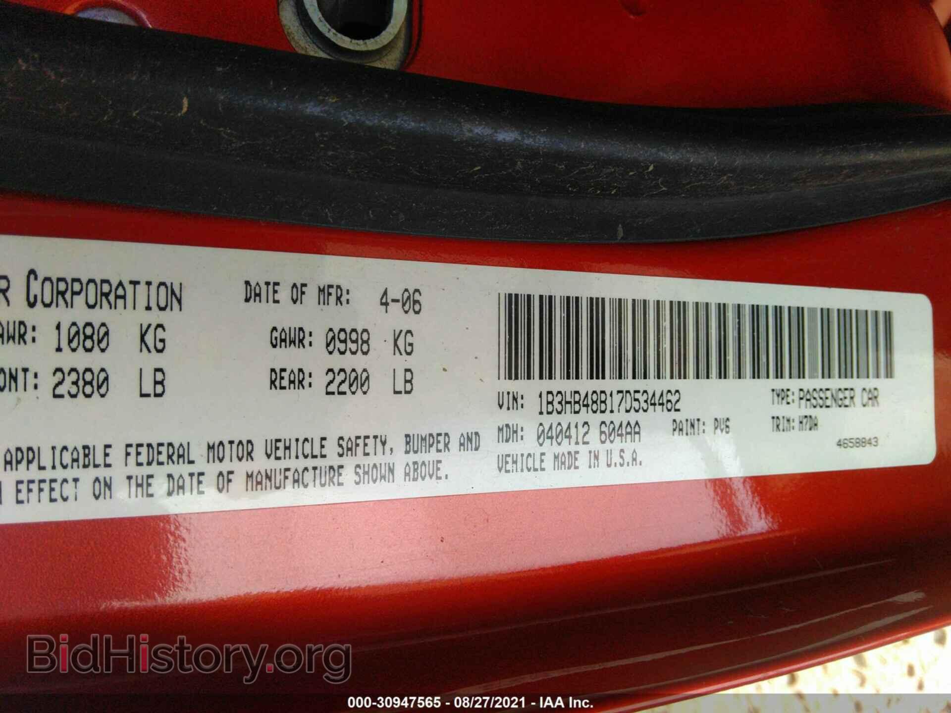 2007 DODGE CALIBER - VIN: 1B3HB48B17D534462 - Фото 9