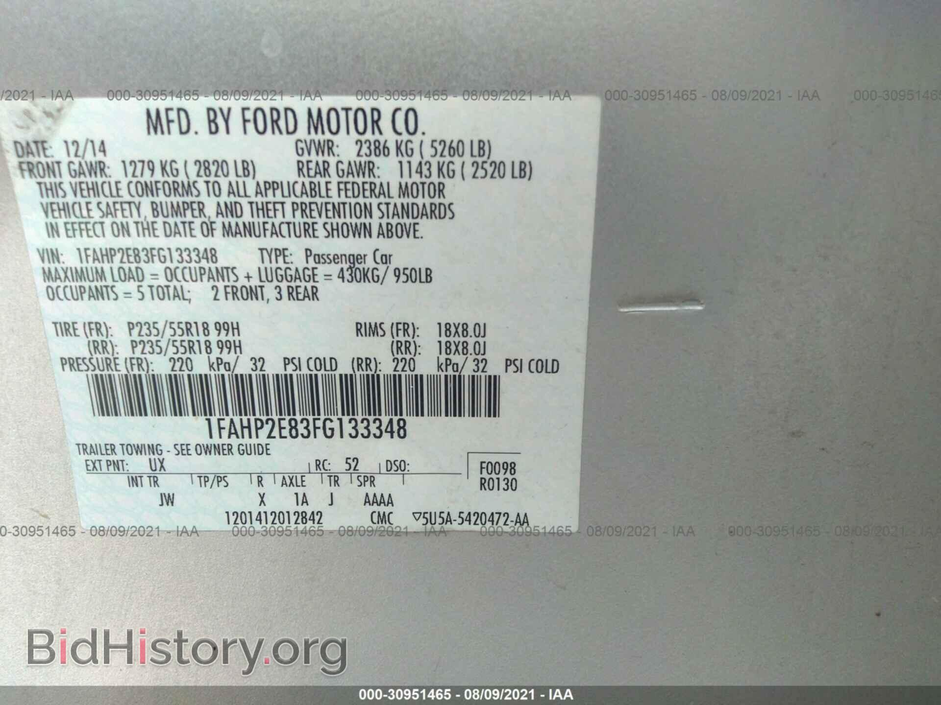 2015 FORD TAURUS - VIN: 1FAHP2E83FG133348 - Фото 9