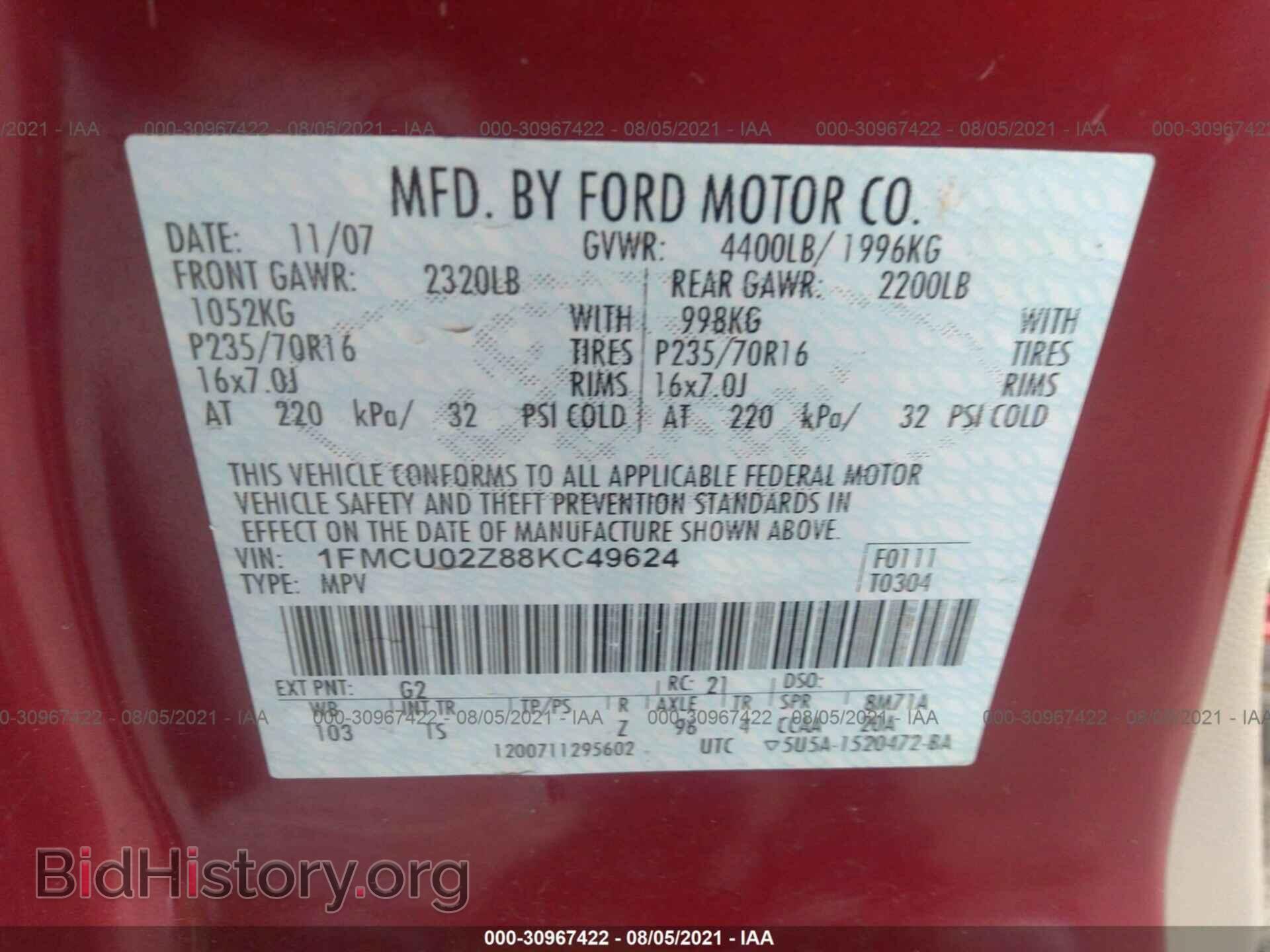 2008 FORD ESCAPE - VIN: 1FMCU02Z88KC49624 - Photo 9
