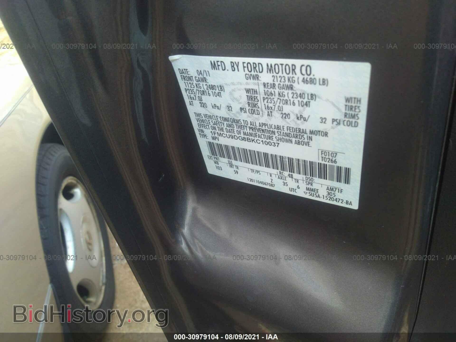 2011 FORD ESCAPE - VIN: 1FMCU9DG8BKC10037 - Фото 9
