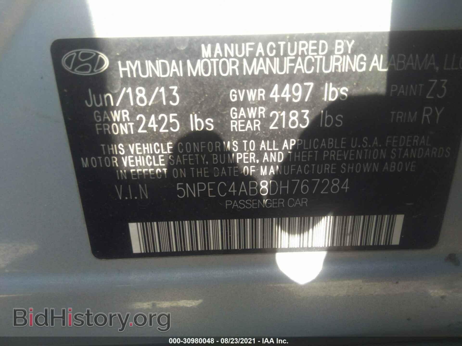 2013 HYUNDAI SONATA - VIN: 5NPEC4AB8DH767284 - Фото 9