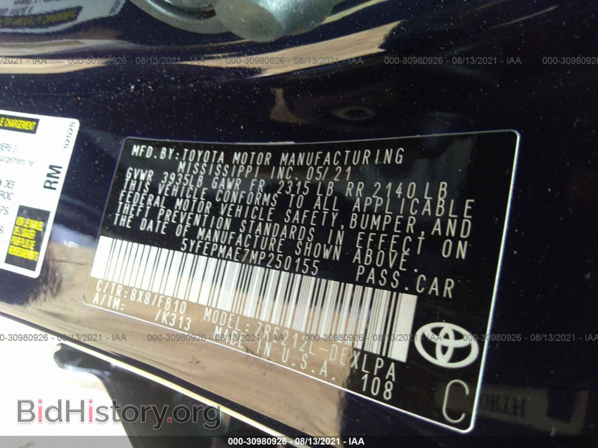2021 TOYOTA COROLLA - VIN: 5YFEPMAE7MP250155 - Photo 9