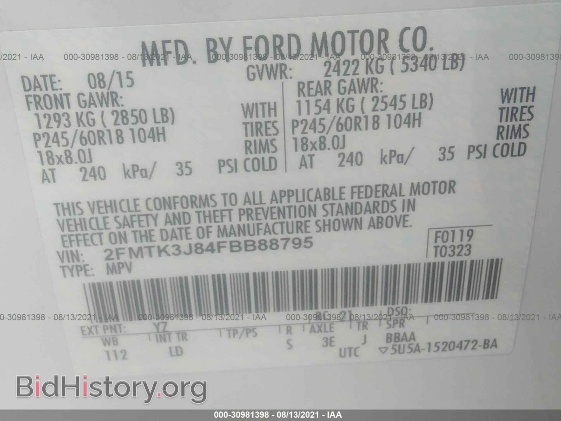 2015 FORD EDGE - VIN: 2FMTK3J84FBB88795 - Photo 9