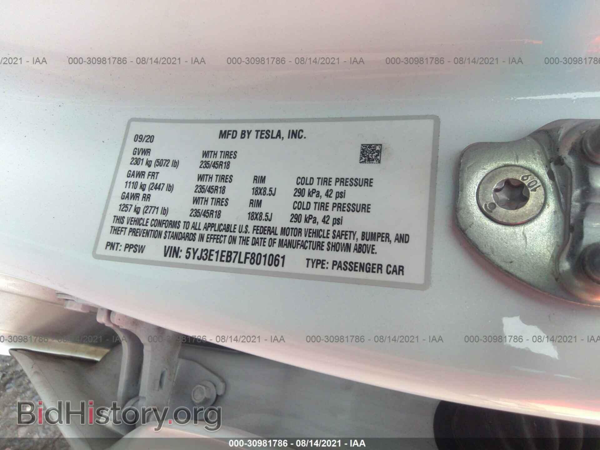2020 TESLA MODEL 3 - VIN: 5YJ3E1EB7LF801061 - Photo 9