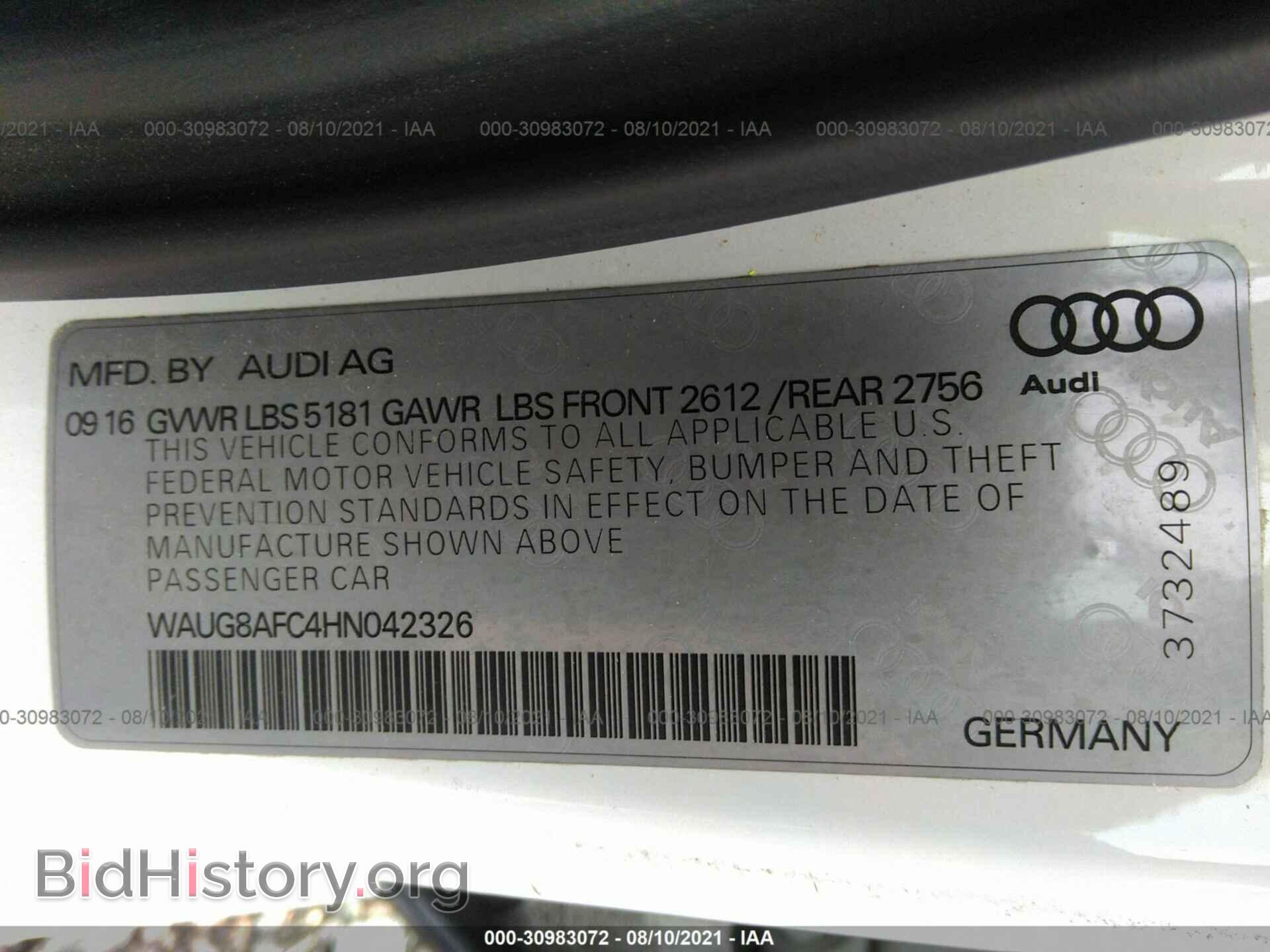 2017 AUDI A6 - VIN: WAUG8AFC4HN042326 - Фото 9