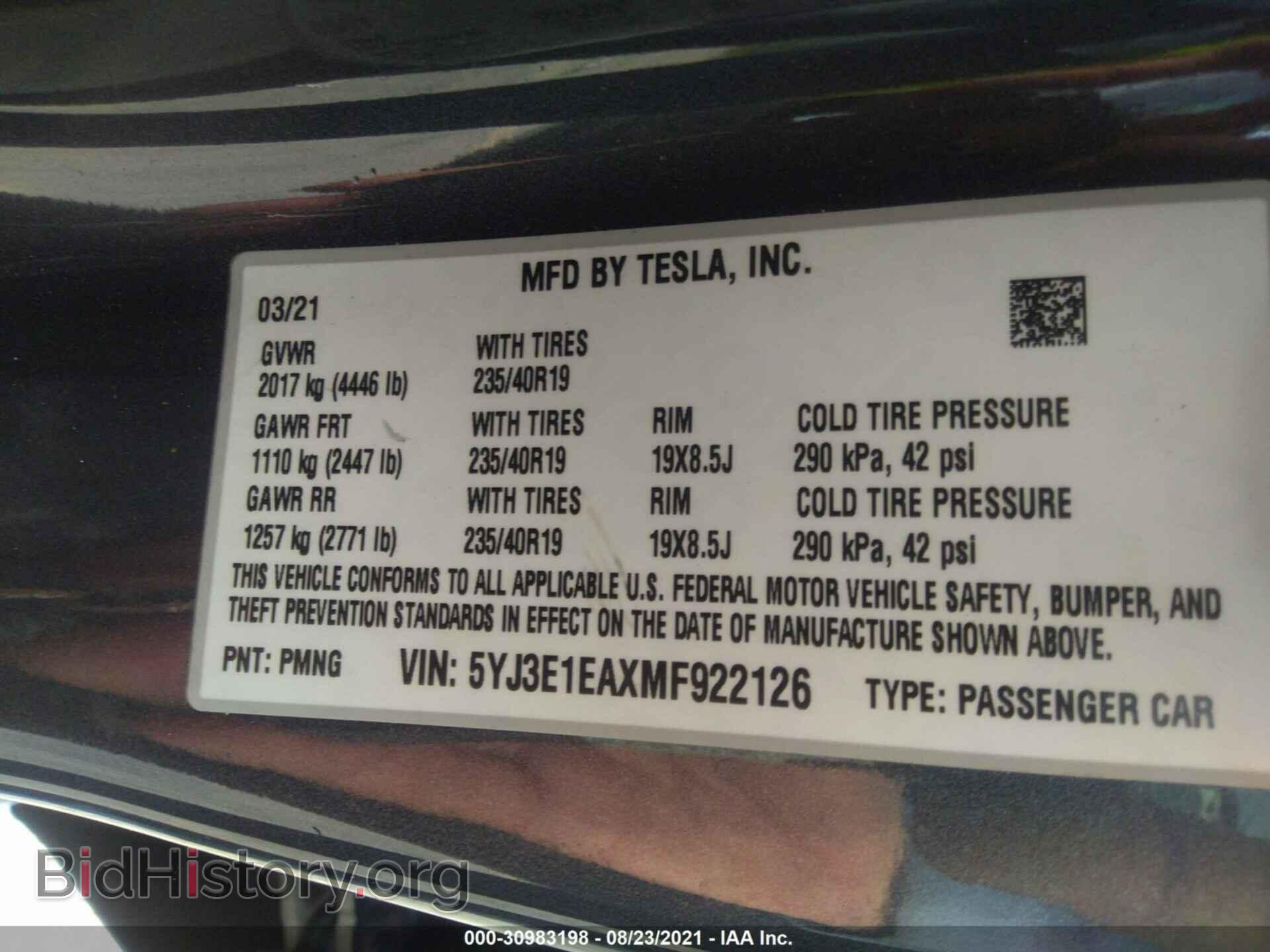 2021 TESLA MODEL 3 - VIN: 5YJ3E1EAXMF922126 - Photo 9
