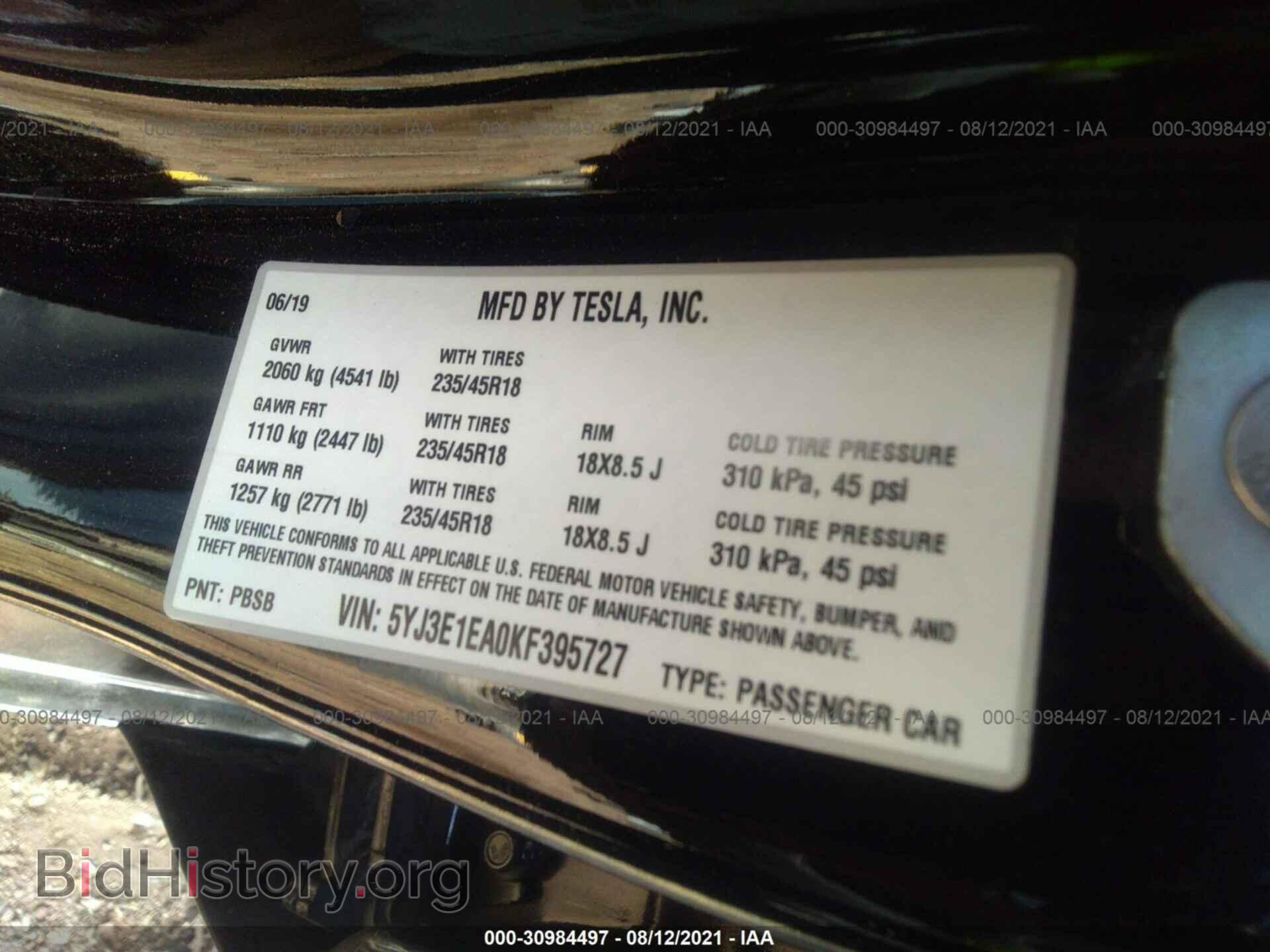 2019 TESLA MODEL 3 - VIN: 5YJ3E1EA0KF395727 - Photo 9