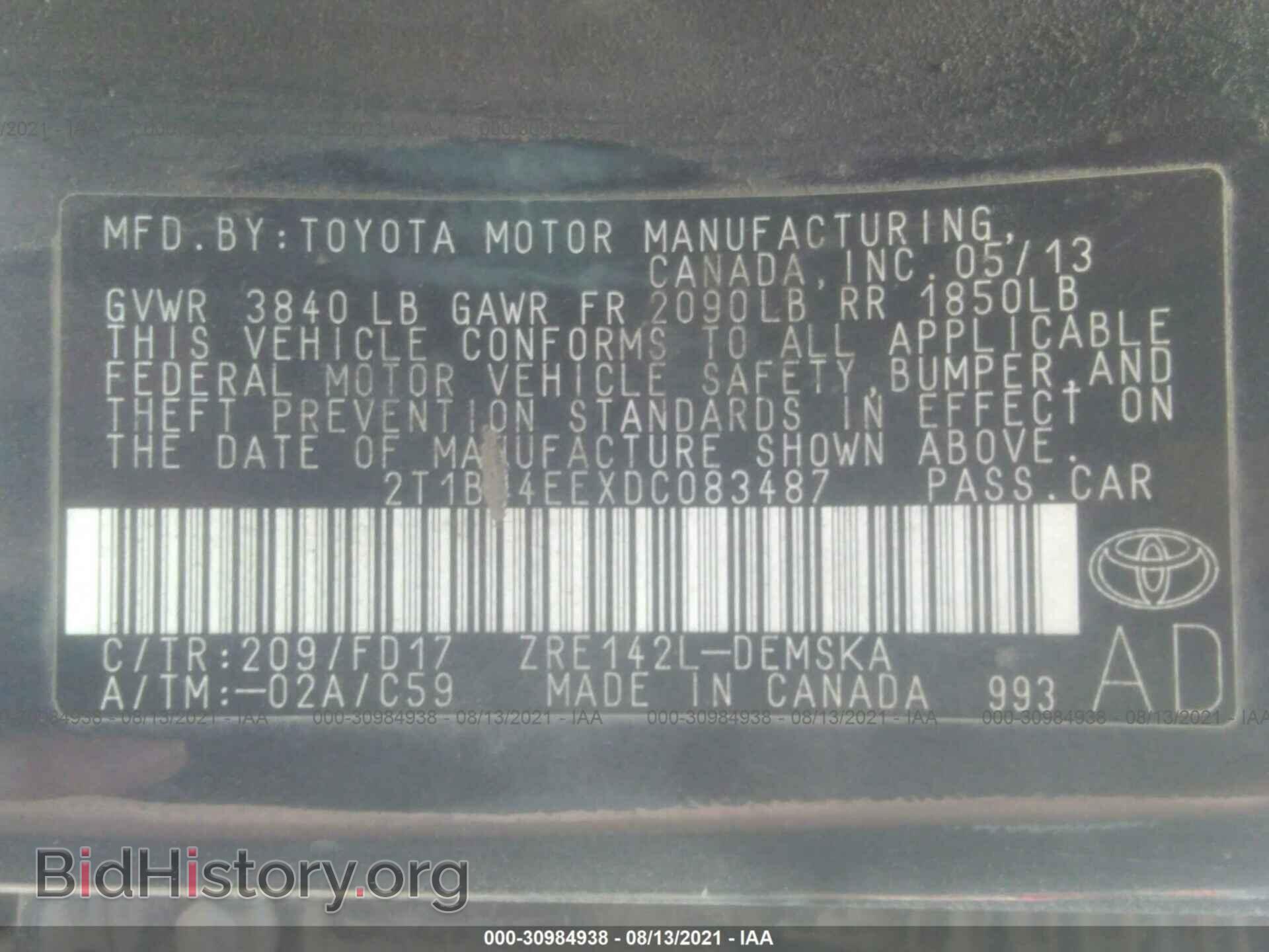 2013 TOYOTA COROLLA - VIN: 2T1BU4EEXDC083487 - Фото 9