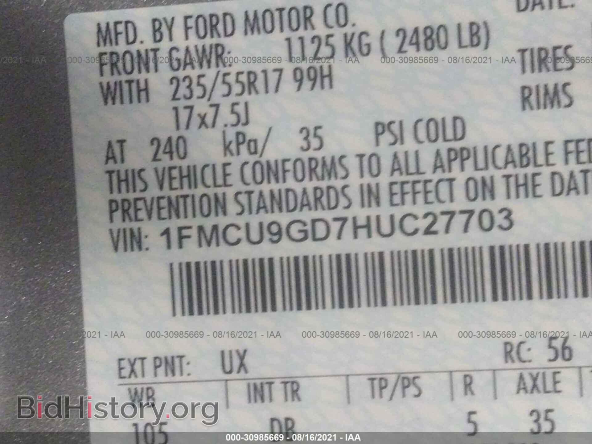 2017 FORD ESCAPE - VIN: 1FMCU9GD7HUC27703 - Фото 9