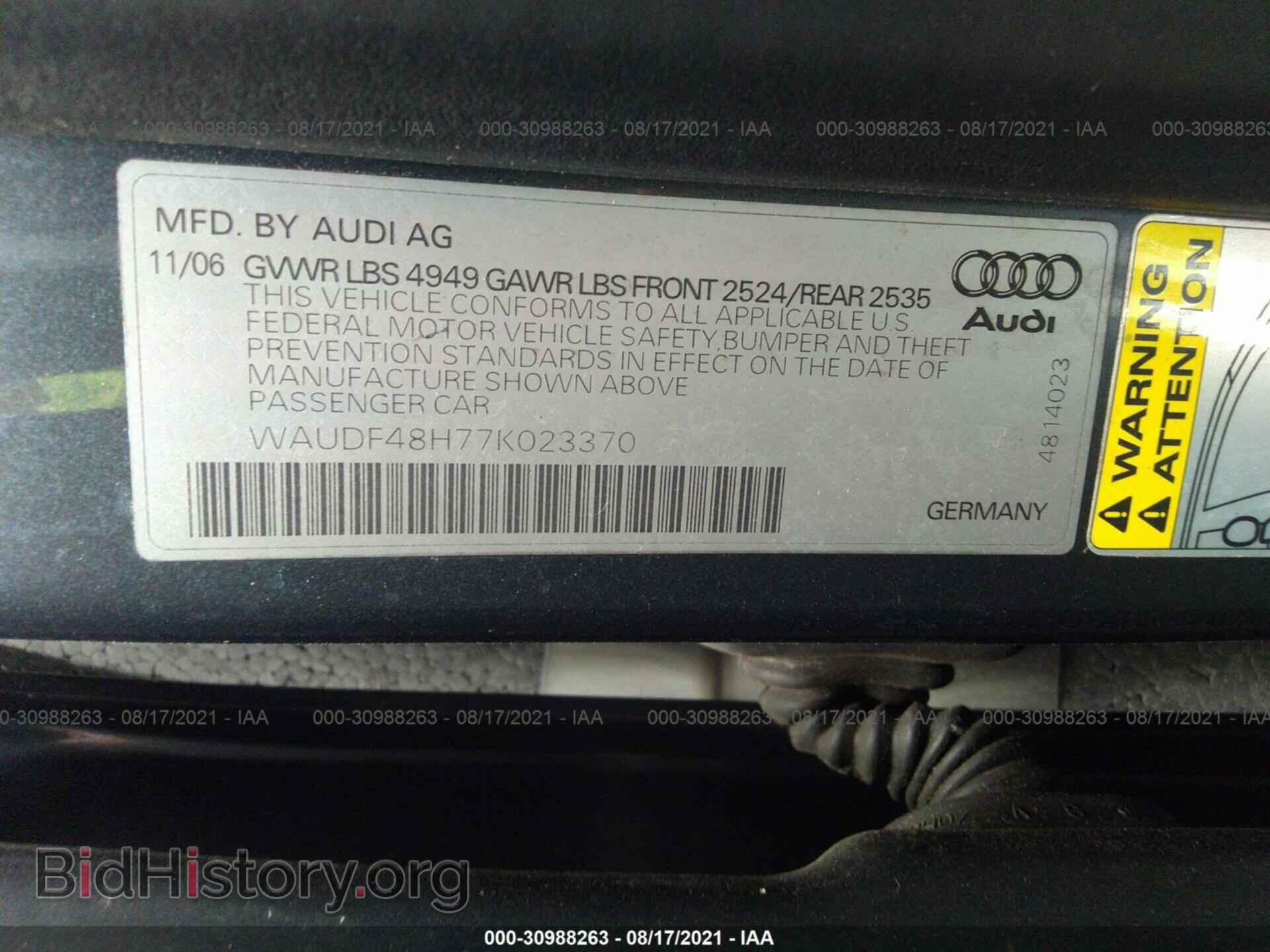 2007 AUDI A4 - VIN: WAUDF48H77K023370 - Фото 9
