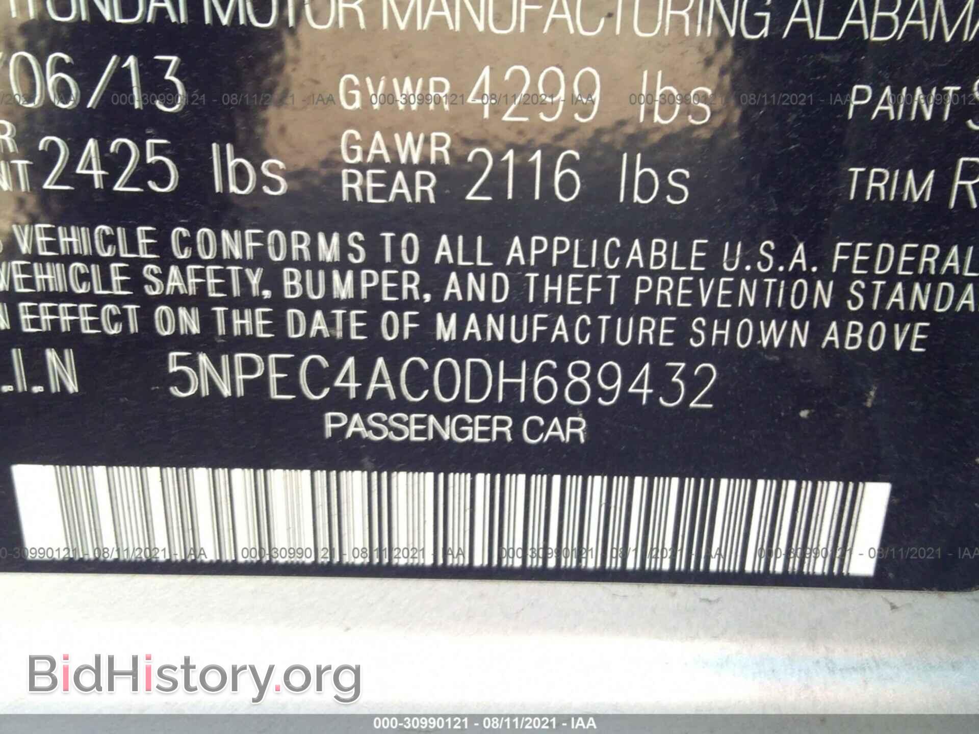 2013 HYUNDAI SONATA - VIN: 5NPEC4AC0DH689432 - Photo 9