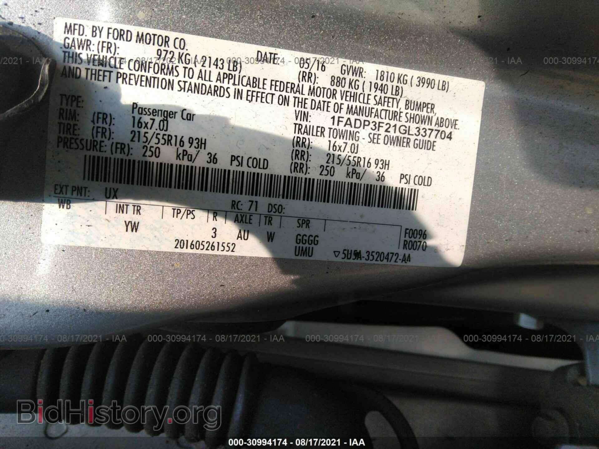 2016 FORD FOCUS - VIN: 1FADP3F21GL337704 - Фото 9