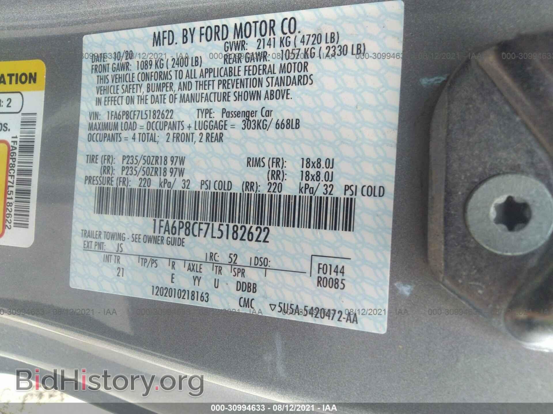 2020 FORD MUSTANG - VIN: 1FA6P8CF7L5182622 - Фото 9