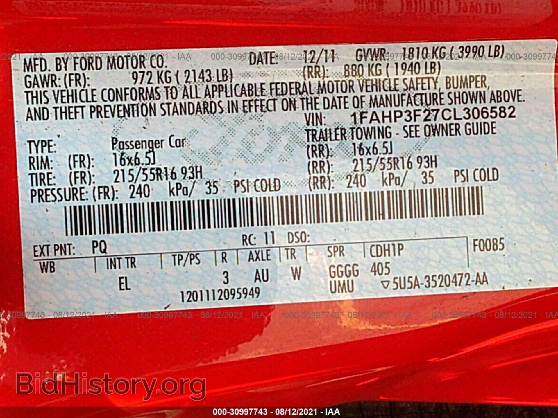 2012 FORD FOCUS - VIN: 1FAHP3F27CL306582 - Фото 9
