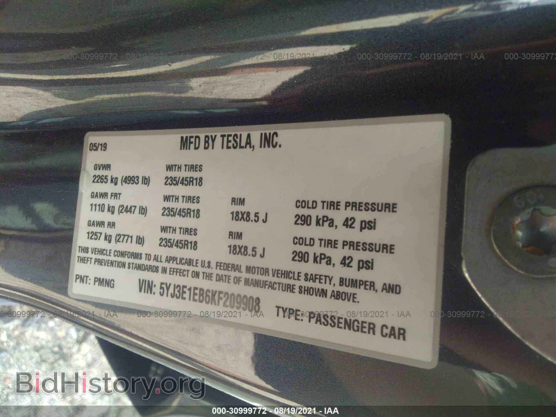 2019 TESLA MODEL 3 - VIN: 5YJ3E1EB6KF209908 - Photo 9