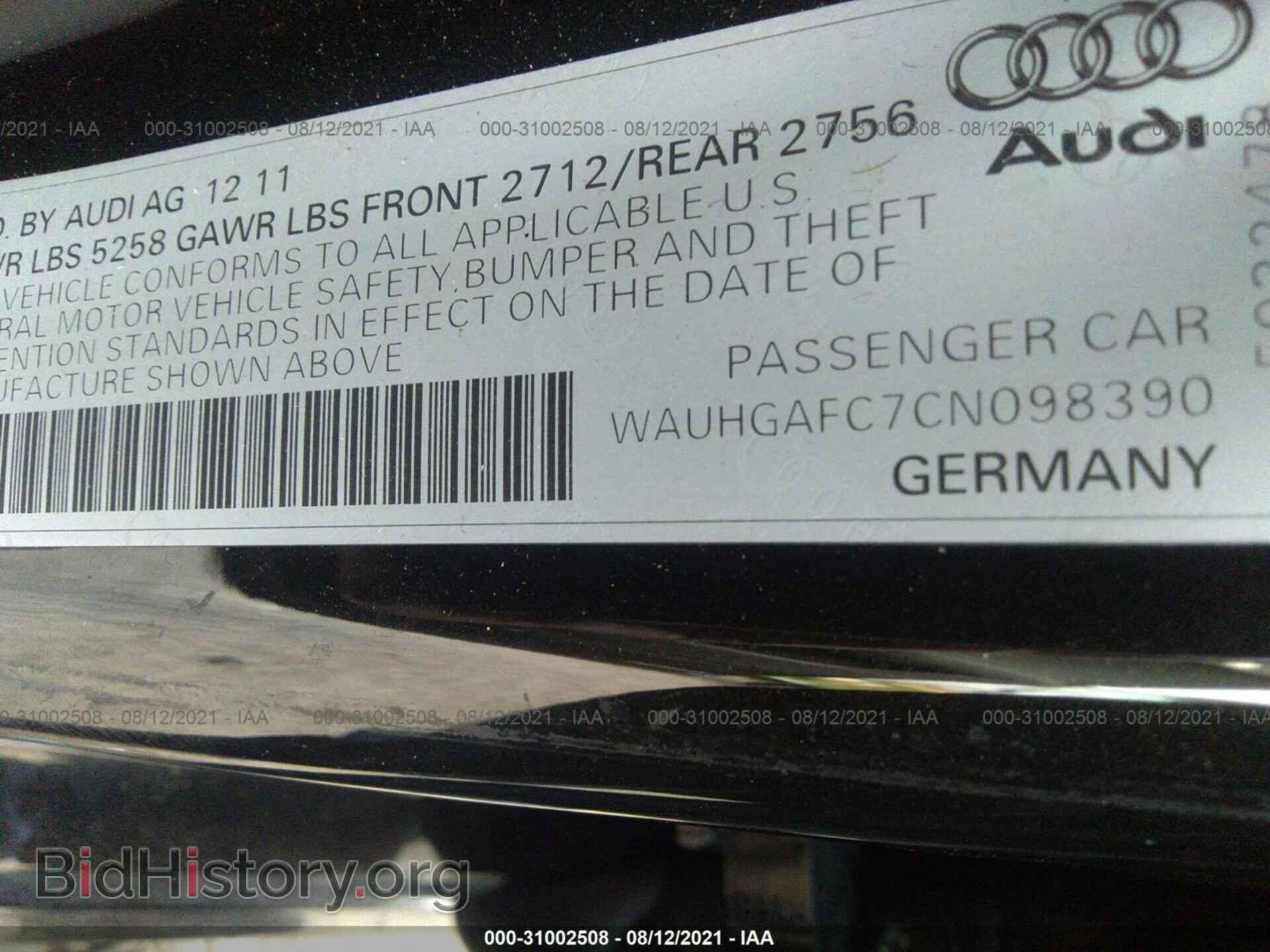 2012 AUDI A6 - VIN: WAUHGAFC7CN098390 - Фото 9