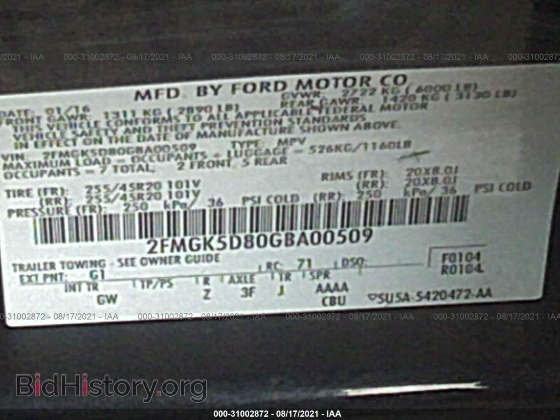 2016 FORD FLEX - VIN: 2FMGK5D80GBA00509 - Photo 9