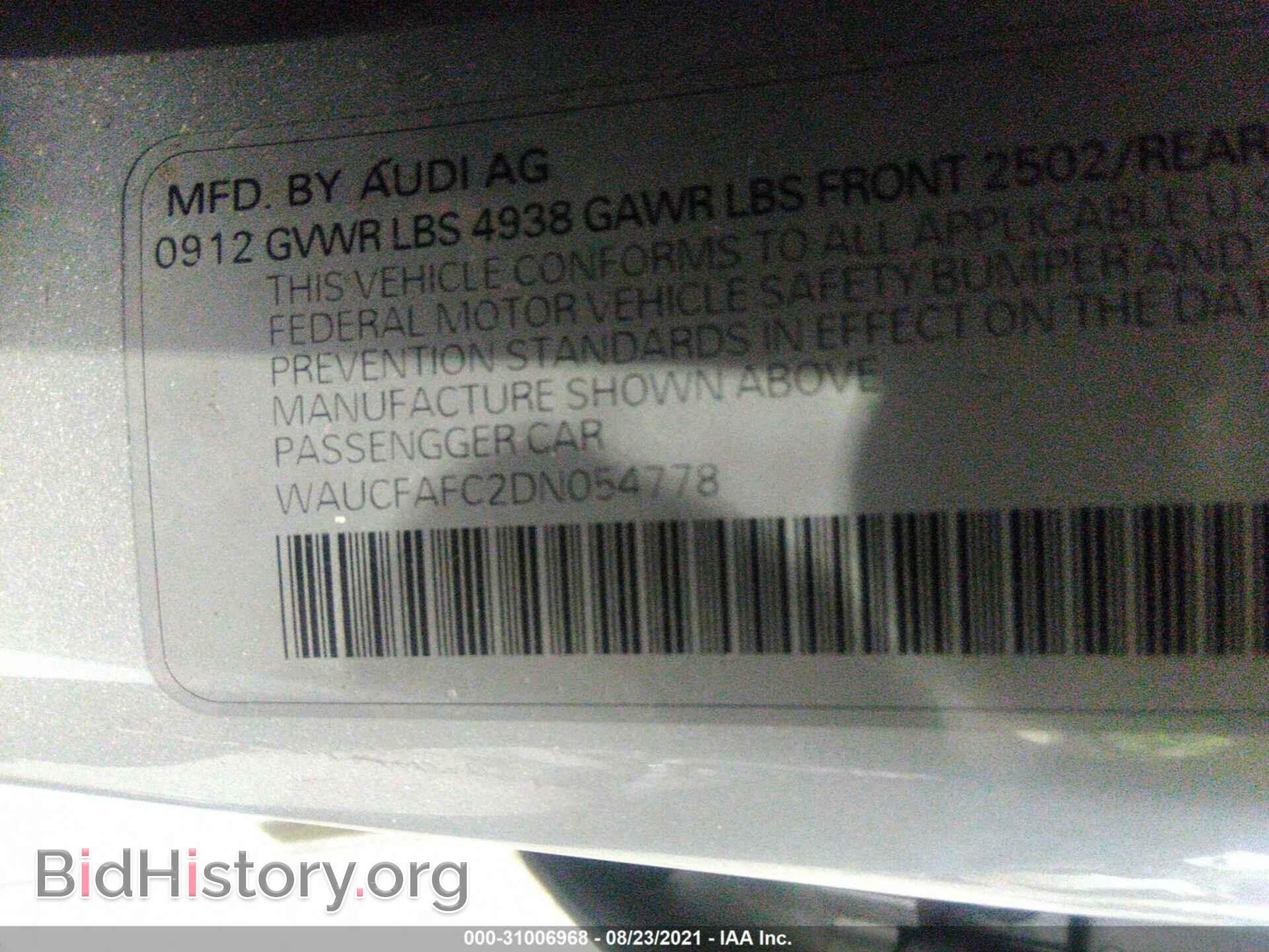 2013 AUDI A6 - VIN: WAUCFAFC2DN054778 - Фото 9