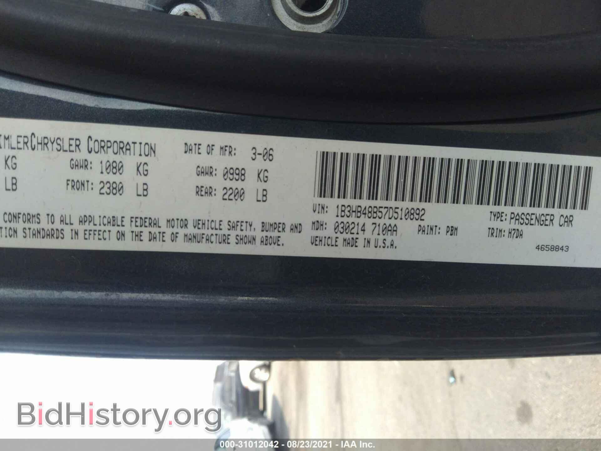 2007 DODGE CALIBER - VIN: 1B3HB48B57D510892 - Photo 9