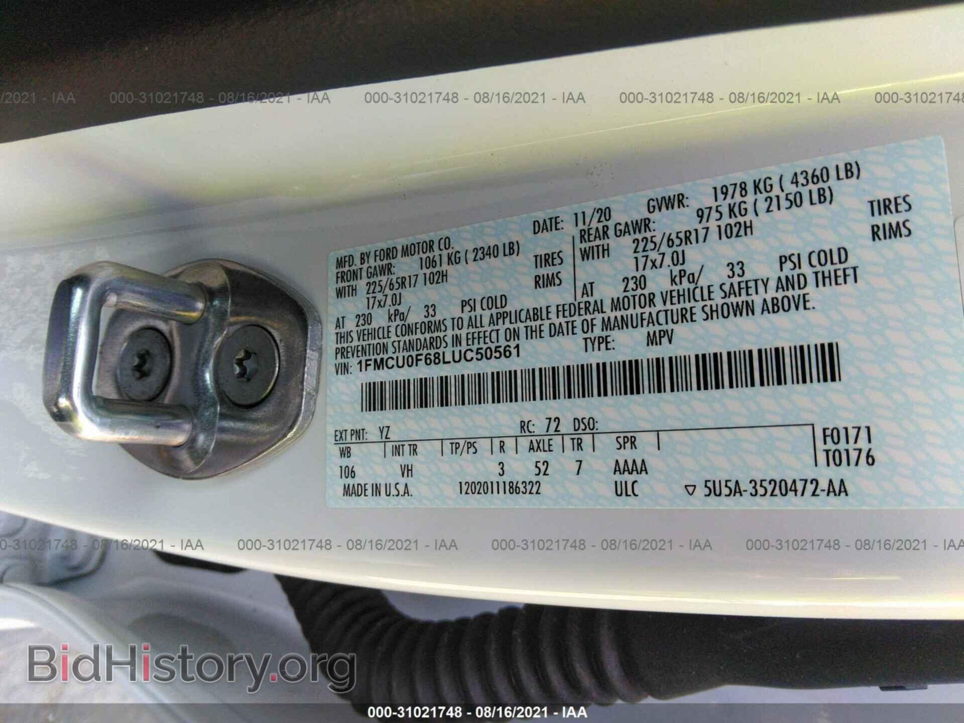 2020 FORD ESCAPE - VIN: 1FMCU0F68LUC50561 - Фото 9
