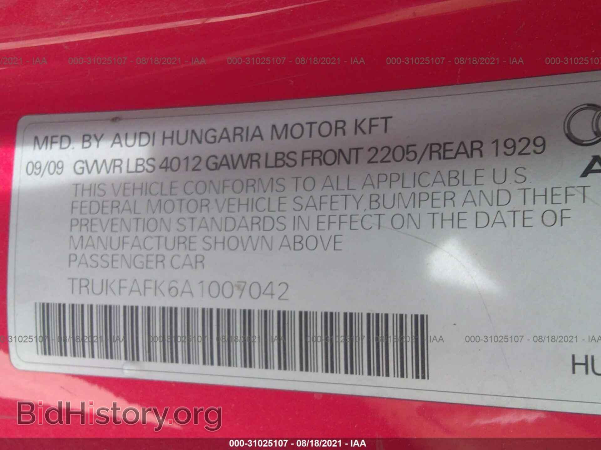 2010 AUDI TT - VIN: TRUKFAFK6A1007042 - Фото 9