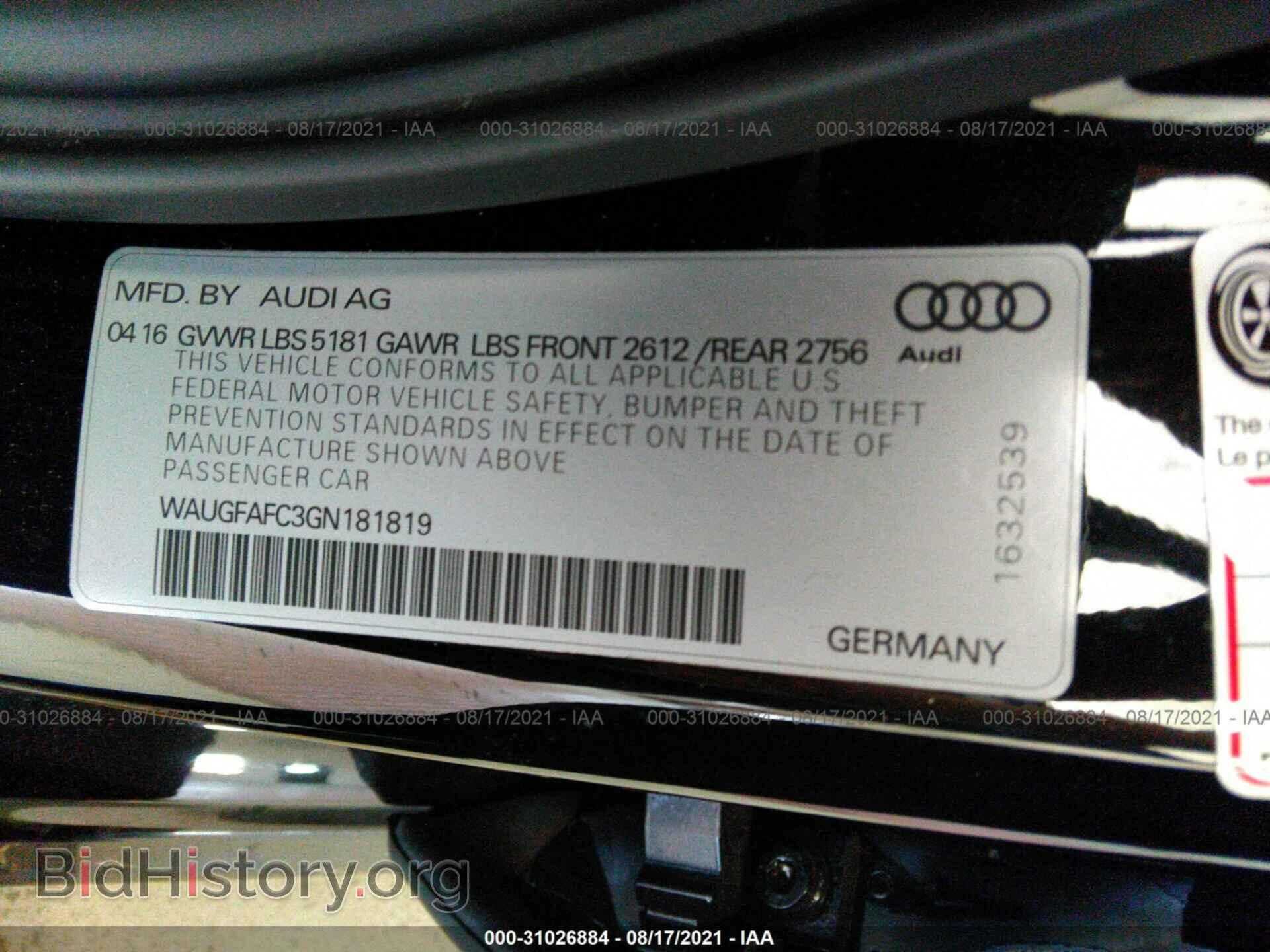 2016 AUDI A6 - VIN: WAUGFAFC3GN181819 - Фото 9