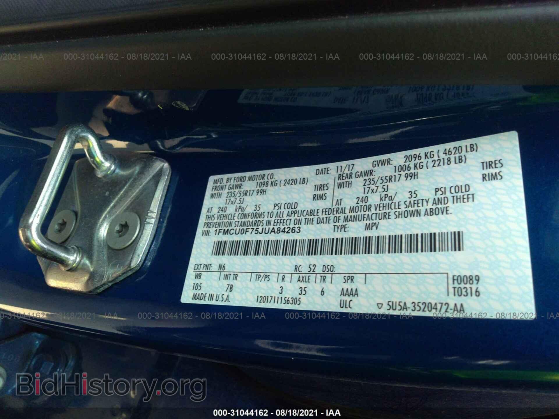 2018 FORD ESCAPE - VIN: 1FMCU0F75JUA84263 - Фото 9