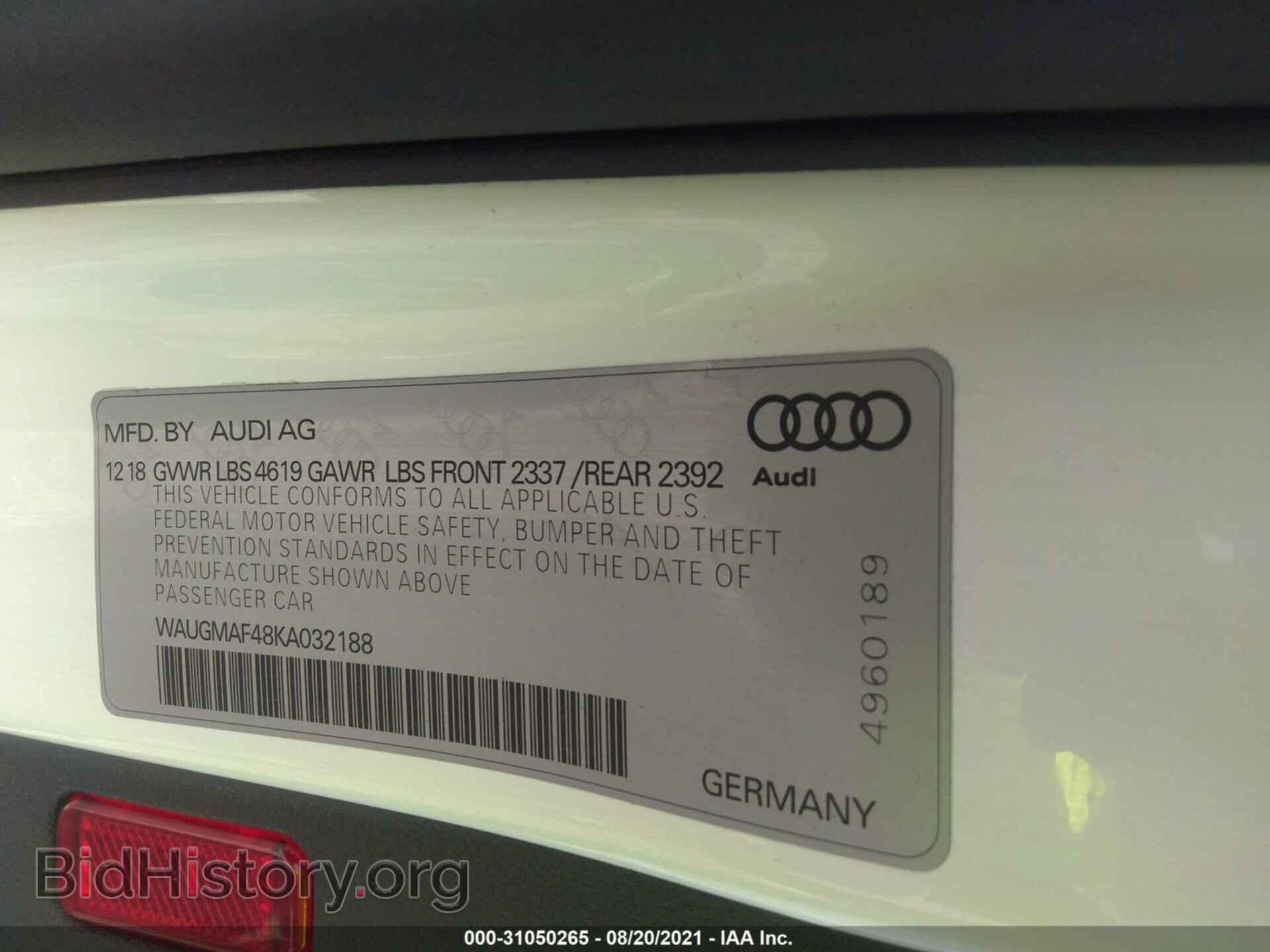 2019 AUDI A4 - VIN: WAUGMAF48KA032188 - Фото 9