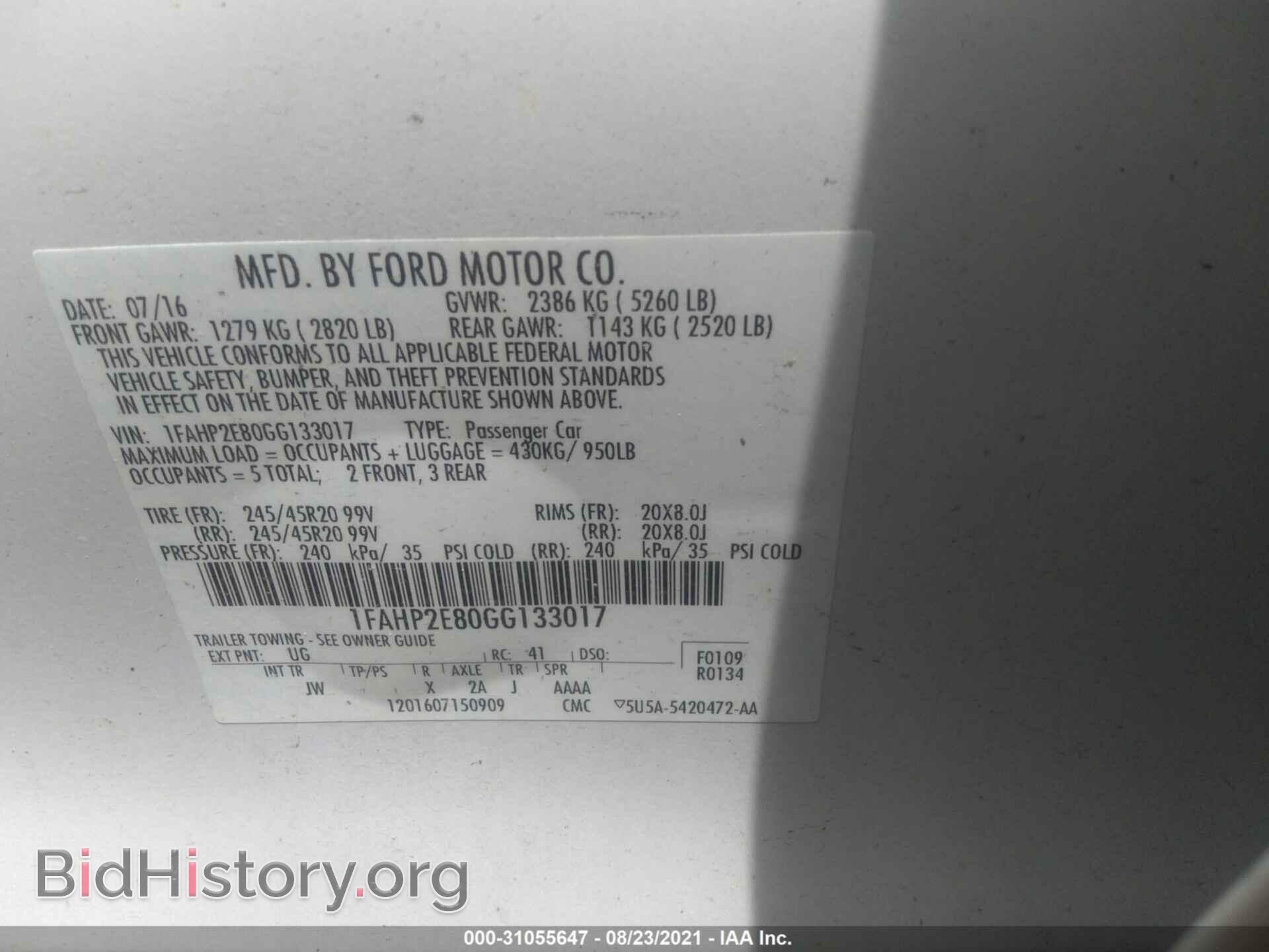 2016 FORD TAURUS - VIN: 1FAHP2E80GG133017 - Фото 9