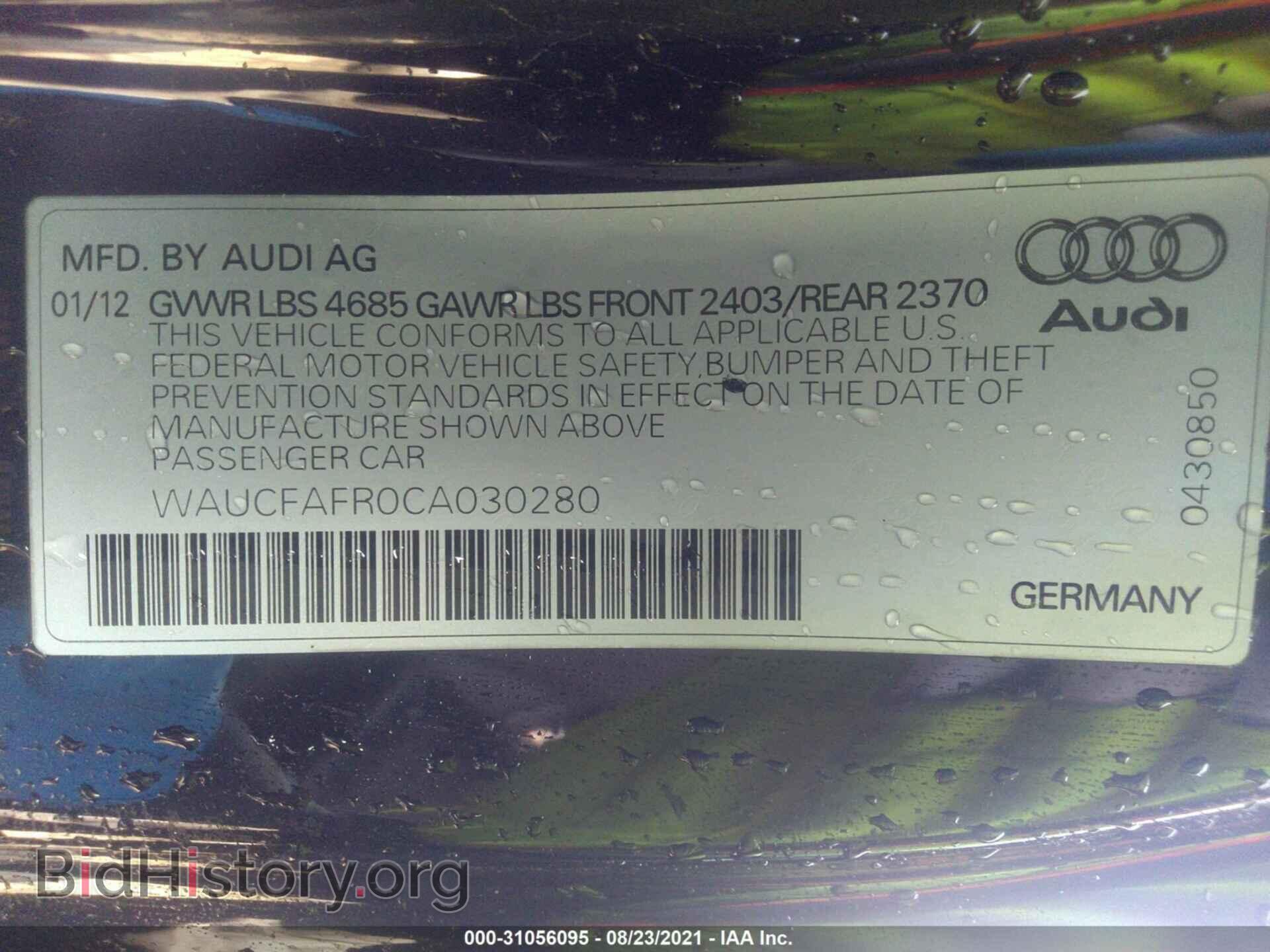 2012 AUDI A5 - VIN: WAUCFAFR0CA030280 - Фото 9