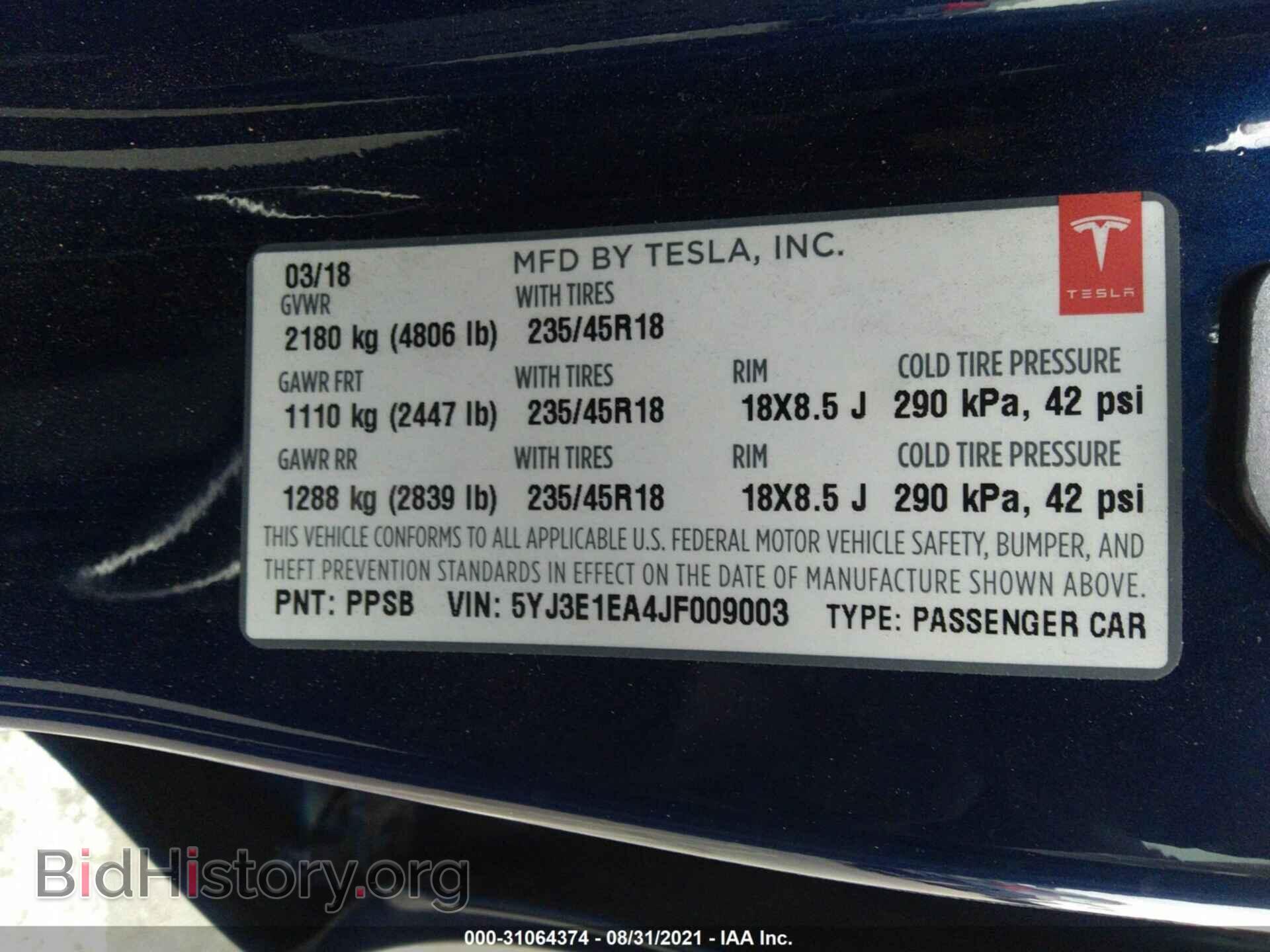 2018 TESLA MODEL 3 - VIN: 5YJ3E1EA4JF009003 - Photo 9