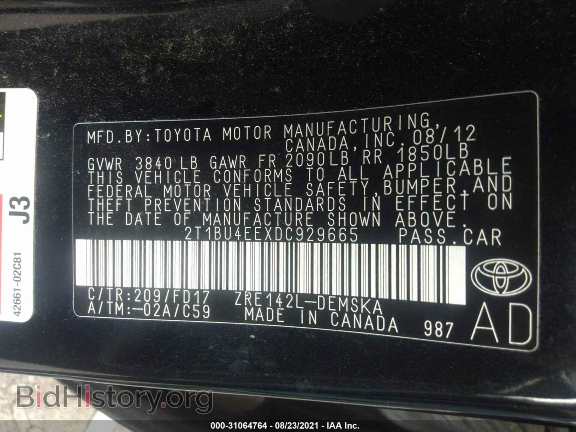 2013 TOYOTA COROLLA - VIN: 2T1BU4EEXDC929665 - Фото 9