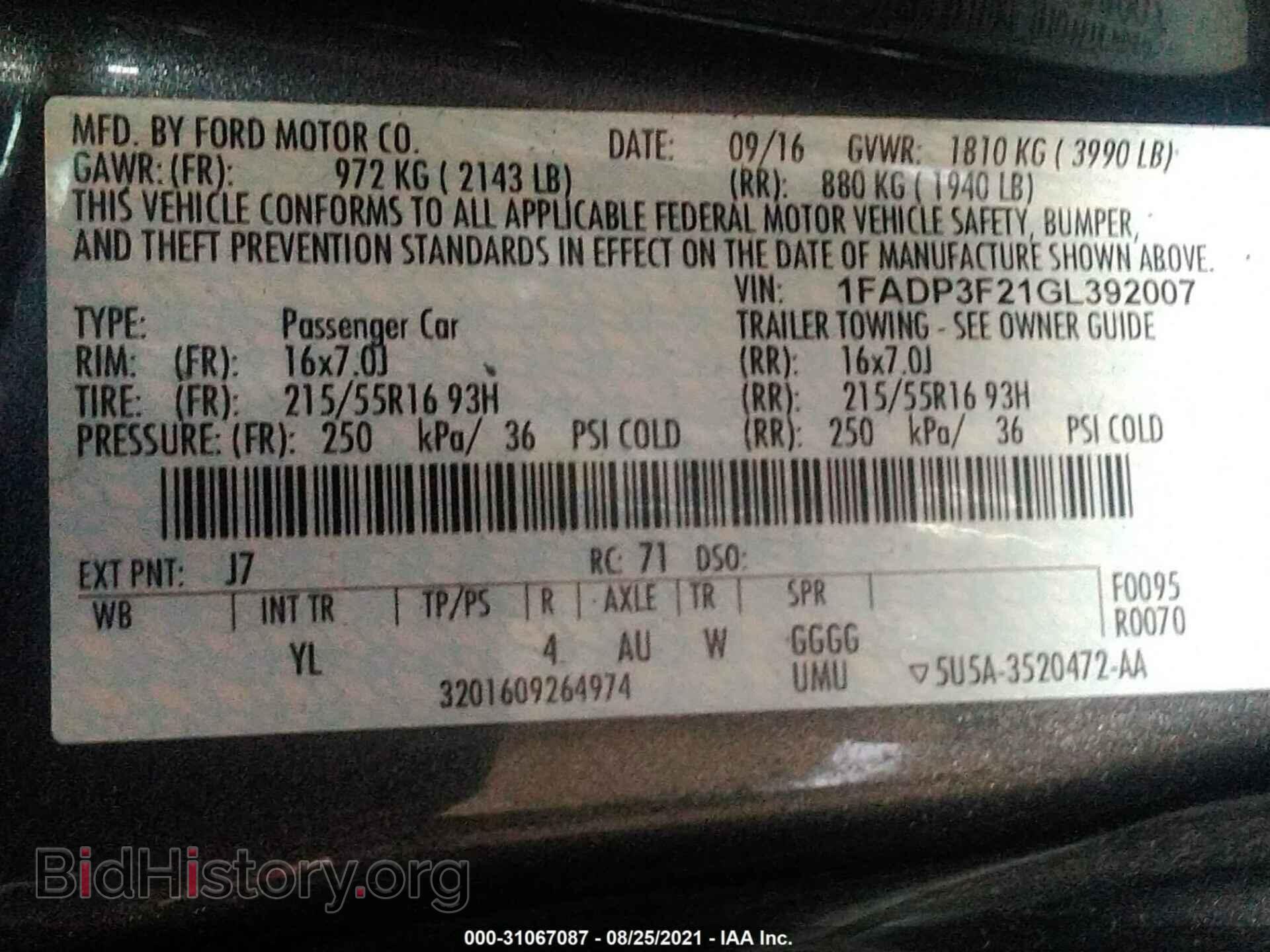 2016 FORD FOCUS - VIN: 1FADP3F21GL392007 - Фото 9