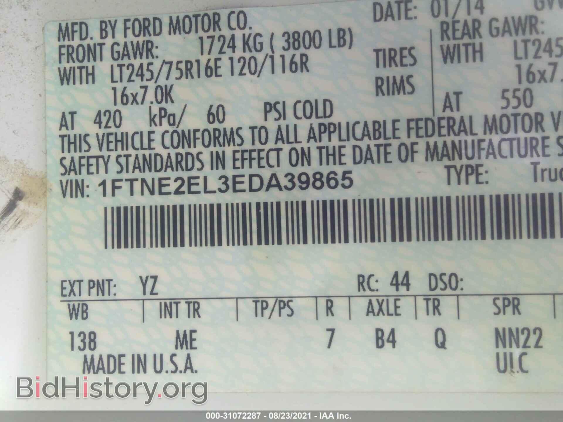 2014 FORD ECONOLINE CARGO VAN - VIN: 1FTNE2EL3EDA39865 - Фото 9