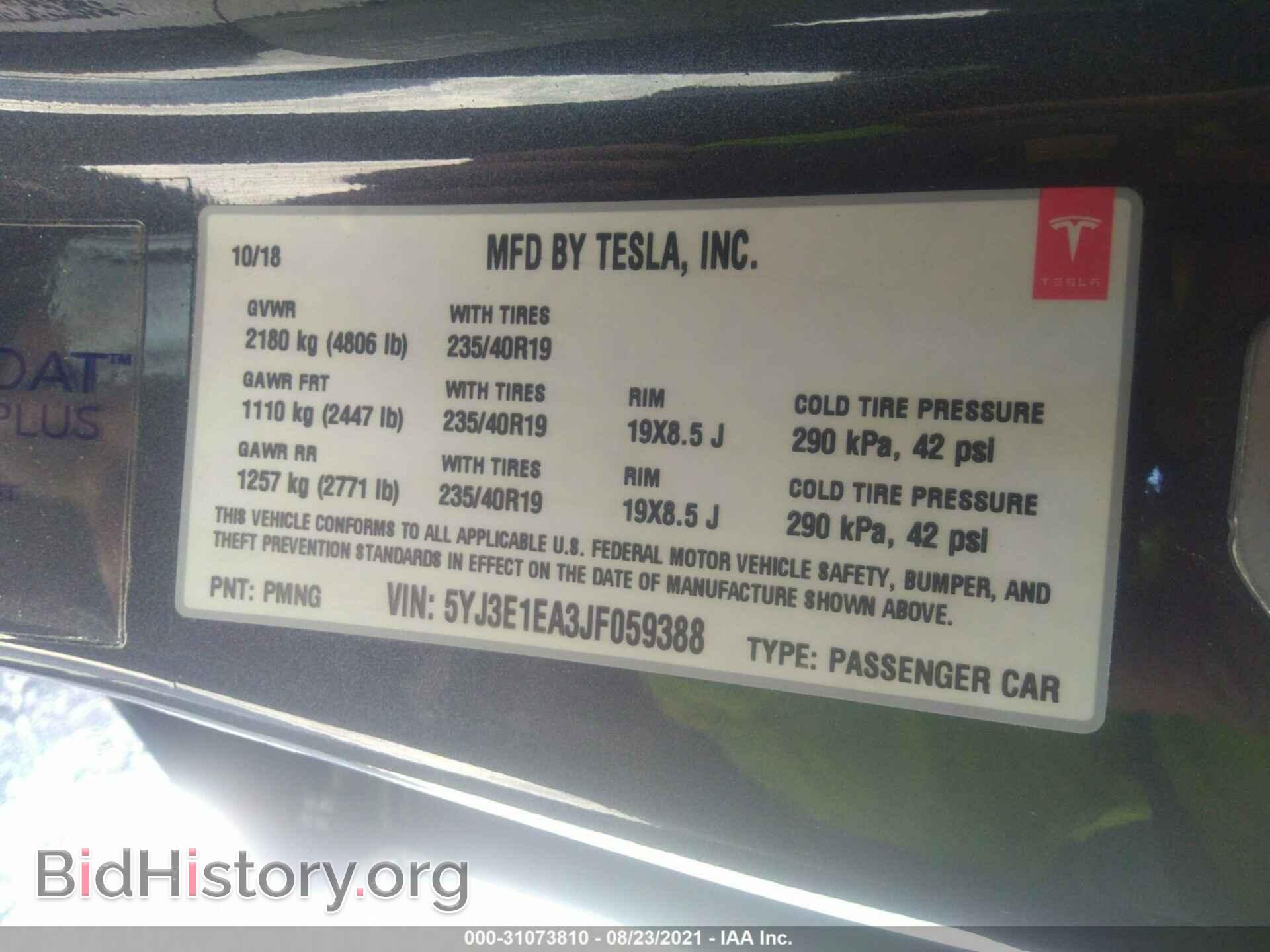 2018 TESLA MODEL 3 - VIN: 5YJ3E1EA3JF059388 - Фото 9
