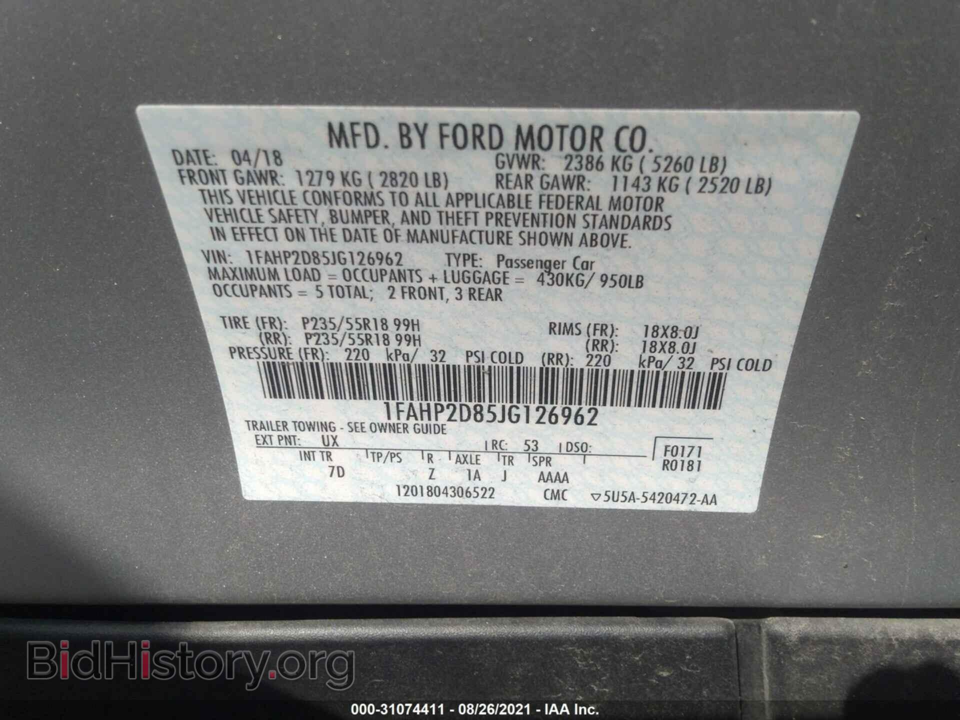2018 FORD TAURUS - VIN: 1FAHP2D85JG126962 - Фото 9