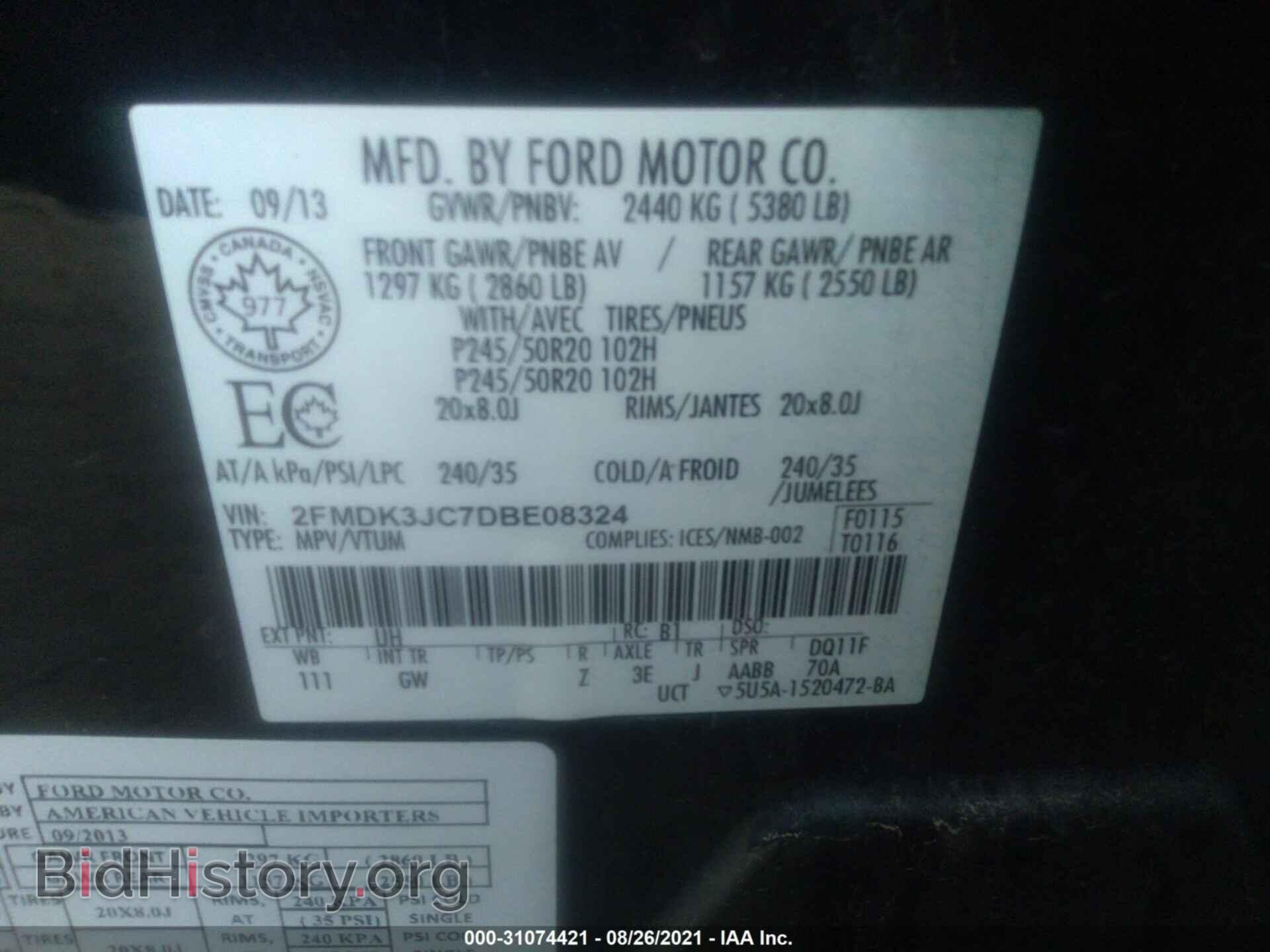2013 FORD EDGE - VIN: 2FMDK3JC7DBE08324 - Photo 9